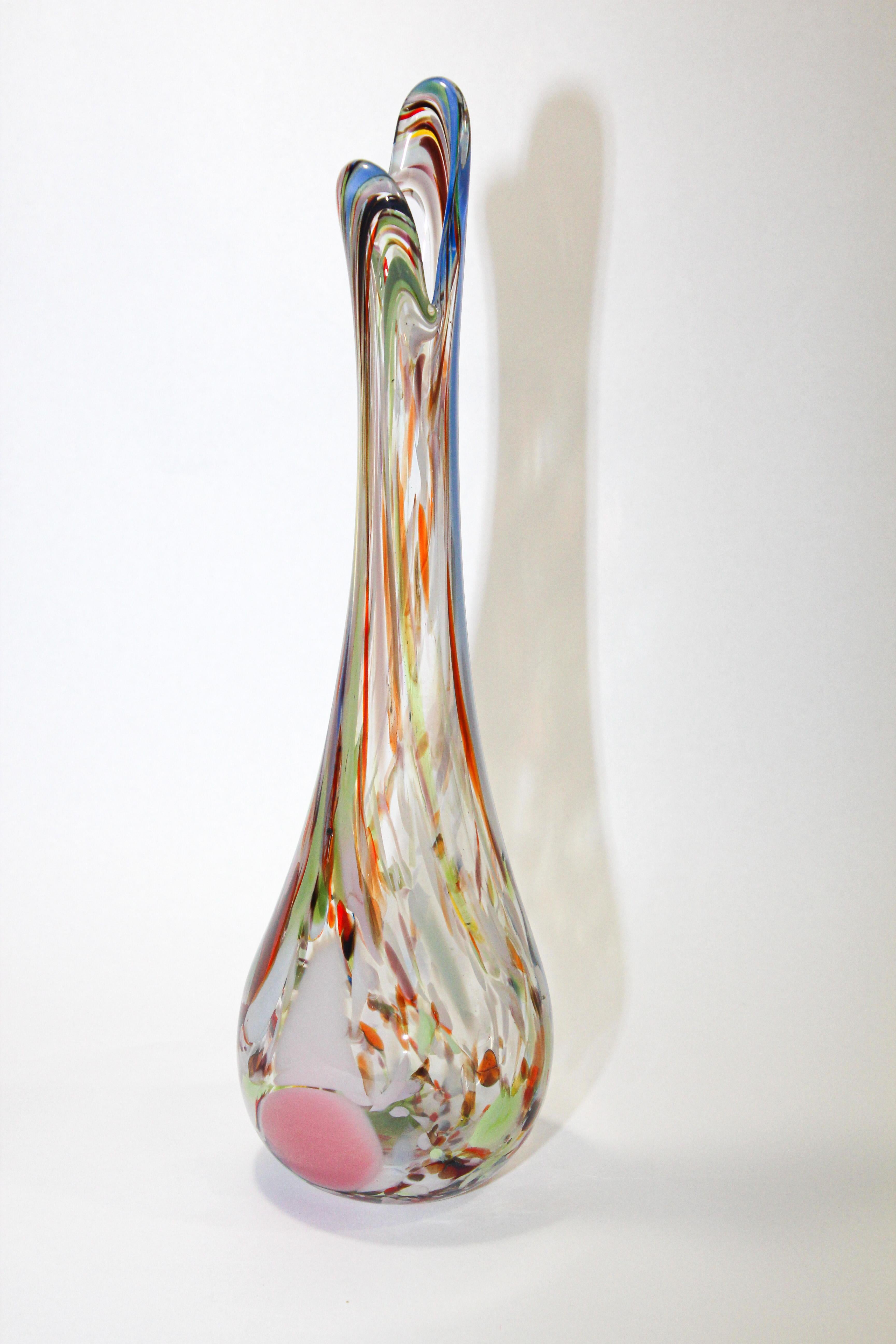 Italian Handblown Murano Art Glass Vase Organic Shape For Sale