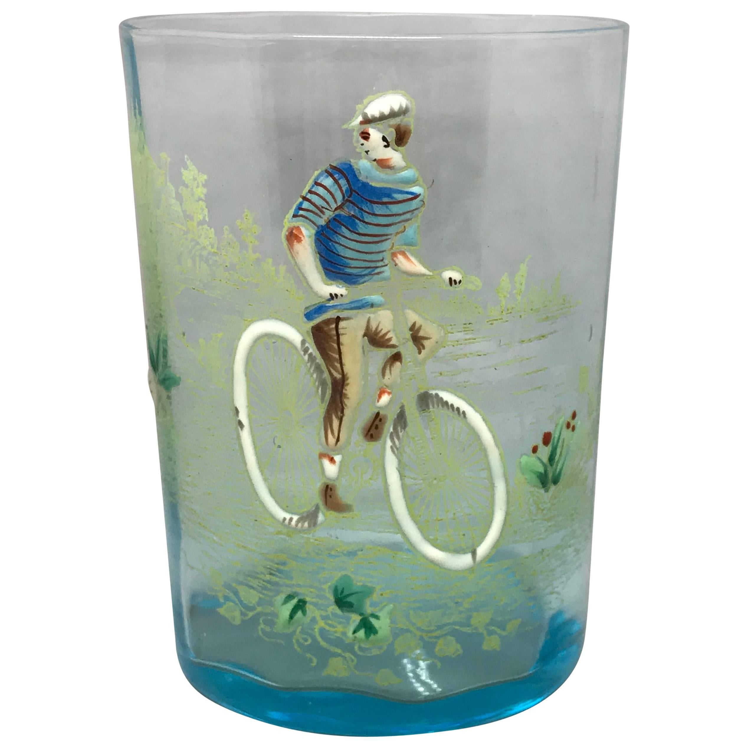 Handblown Murano Athletic Motif Cycling Glass For Sale