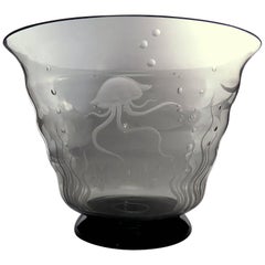 Handblown Murano Engraved Glass Bowl by Gino Francesconi 'S.A.L.I.R.' Dated 1939