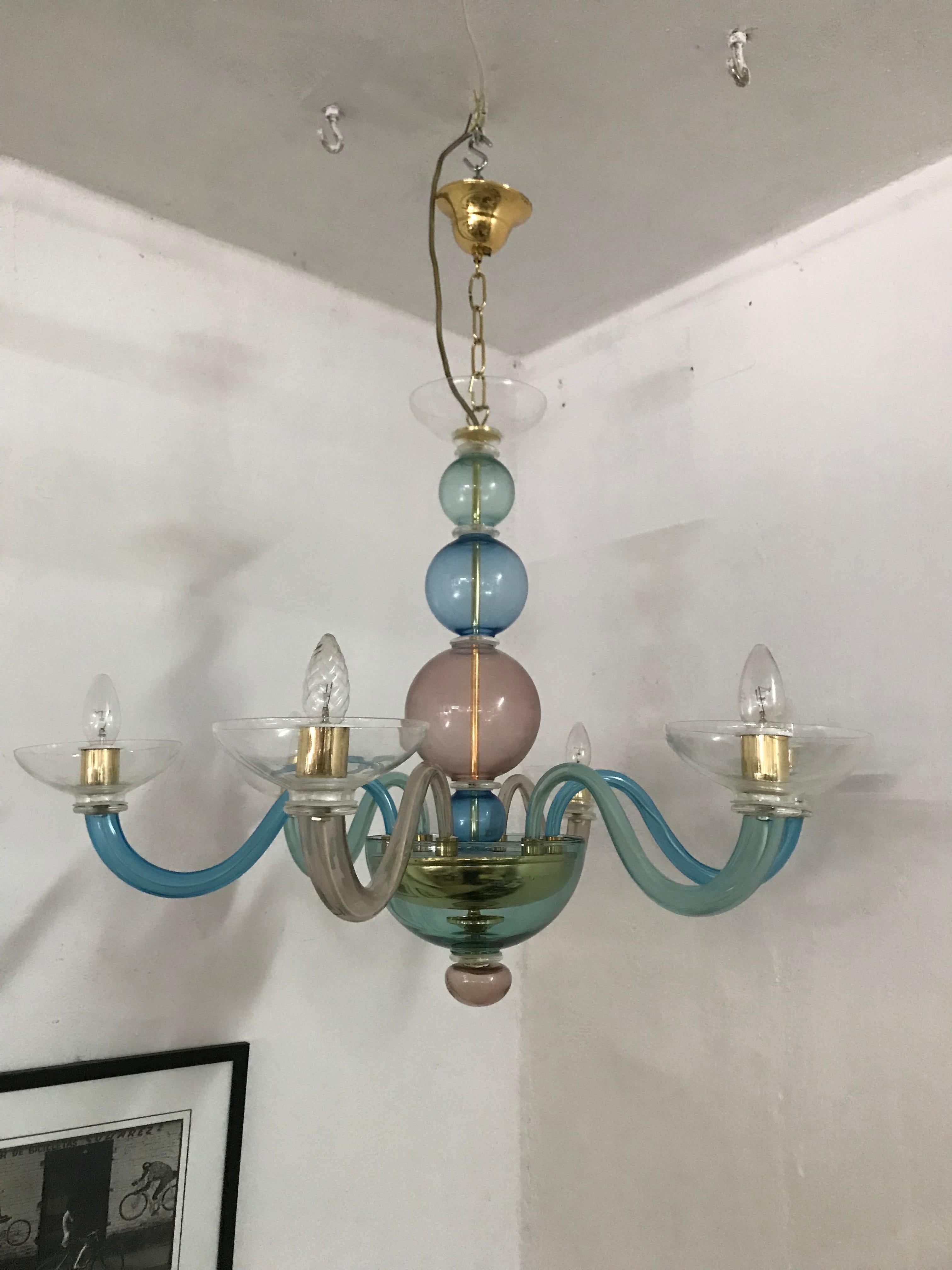 Handblown Murano Glass Chandelier in the Manner of Gio Ponti, Italy, circa 1975 4