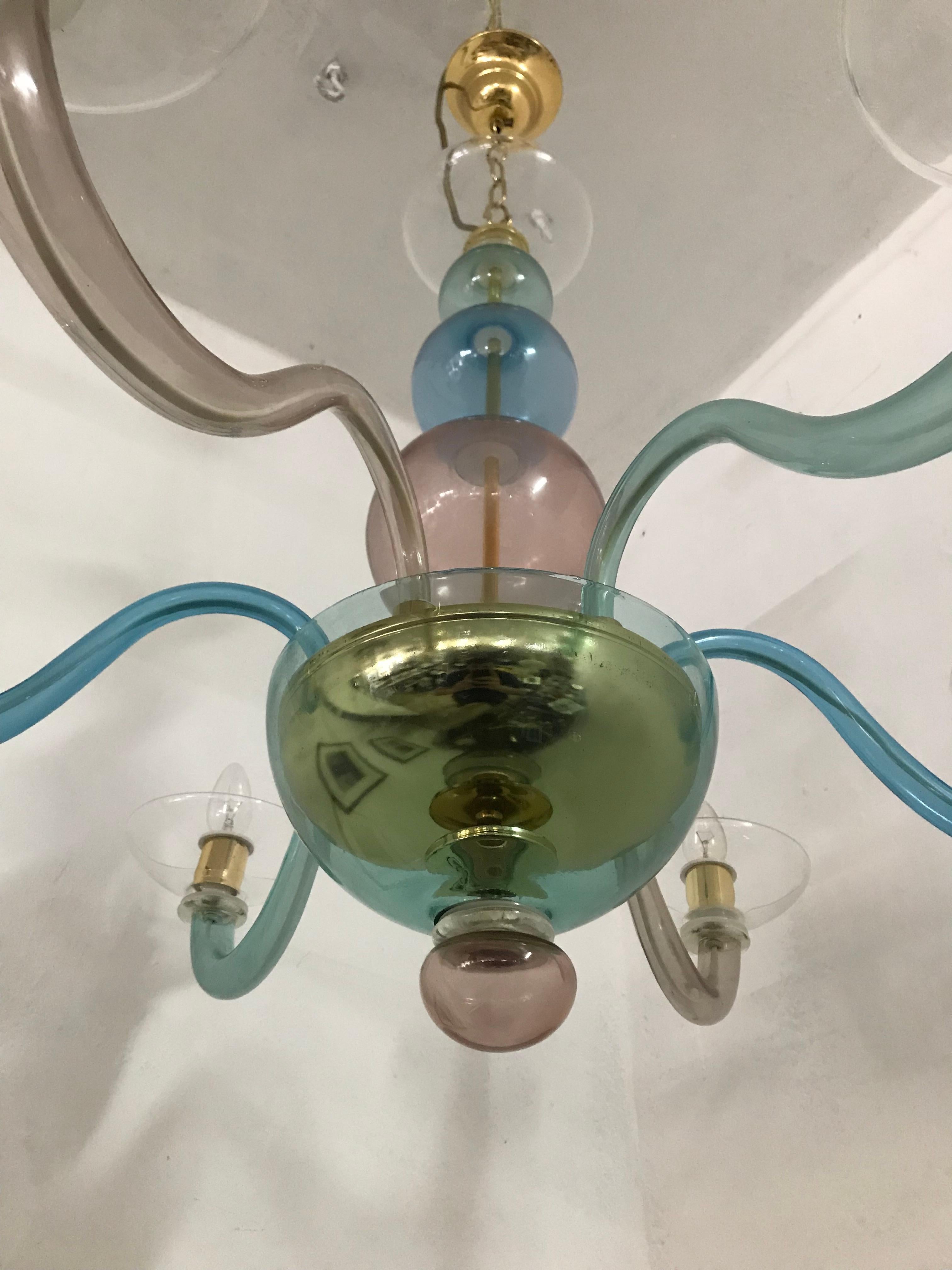 Handblown Murano Glass Chandelier in the Manner of Gio Ponti, Italy, circa 1975 5