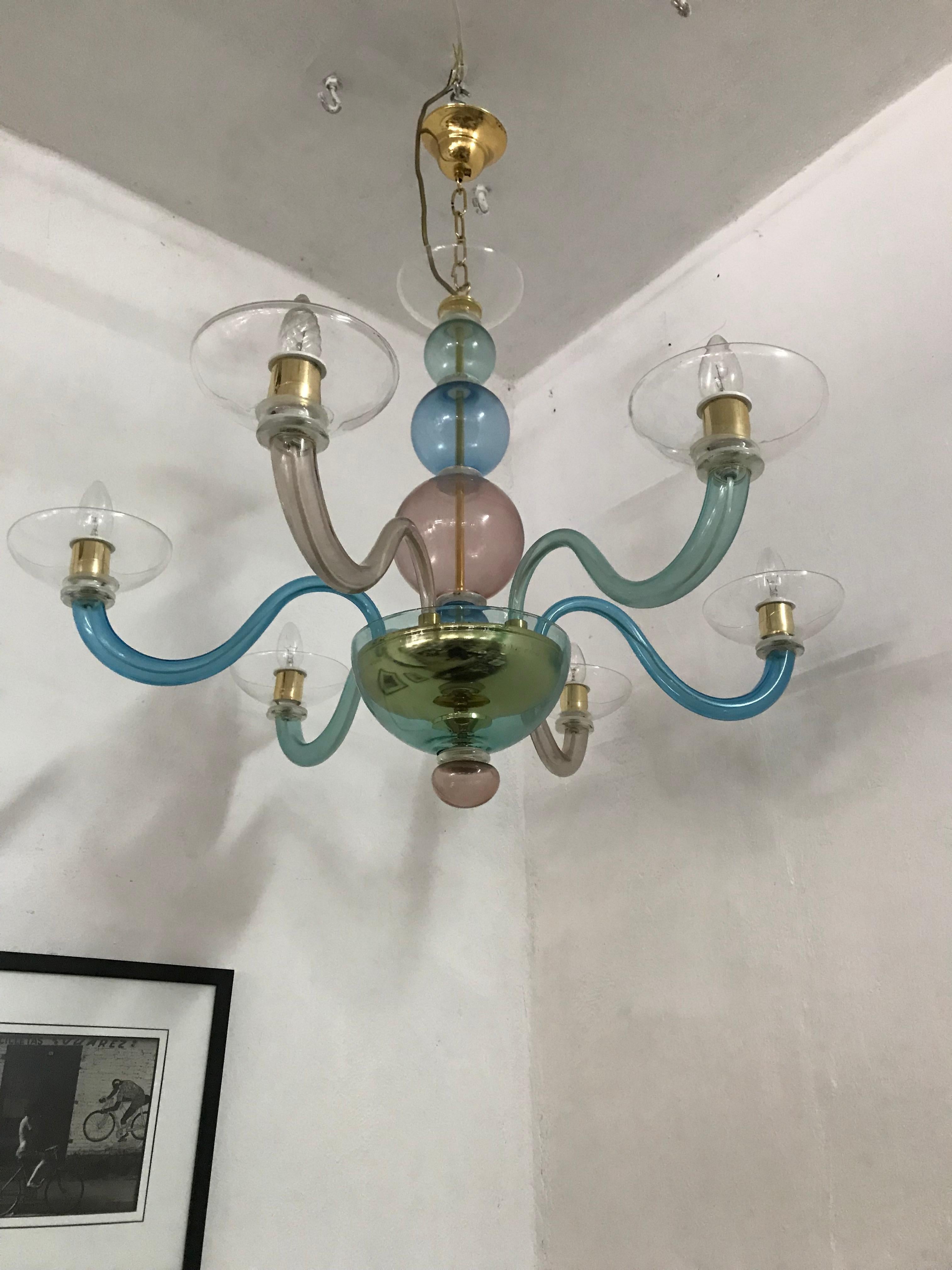 Handblown Murano Glass Chandelier in the Manner of Gio Ponti, Italy, circa 1975 1