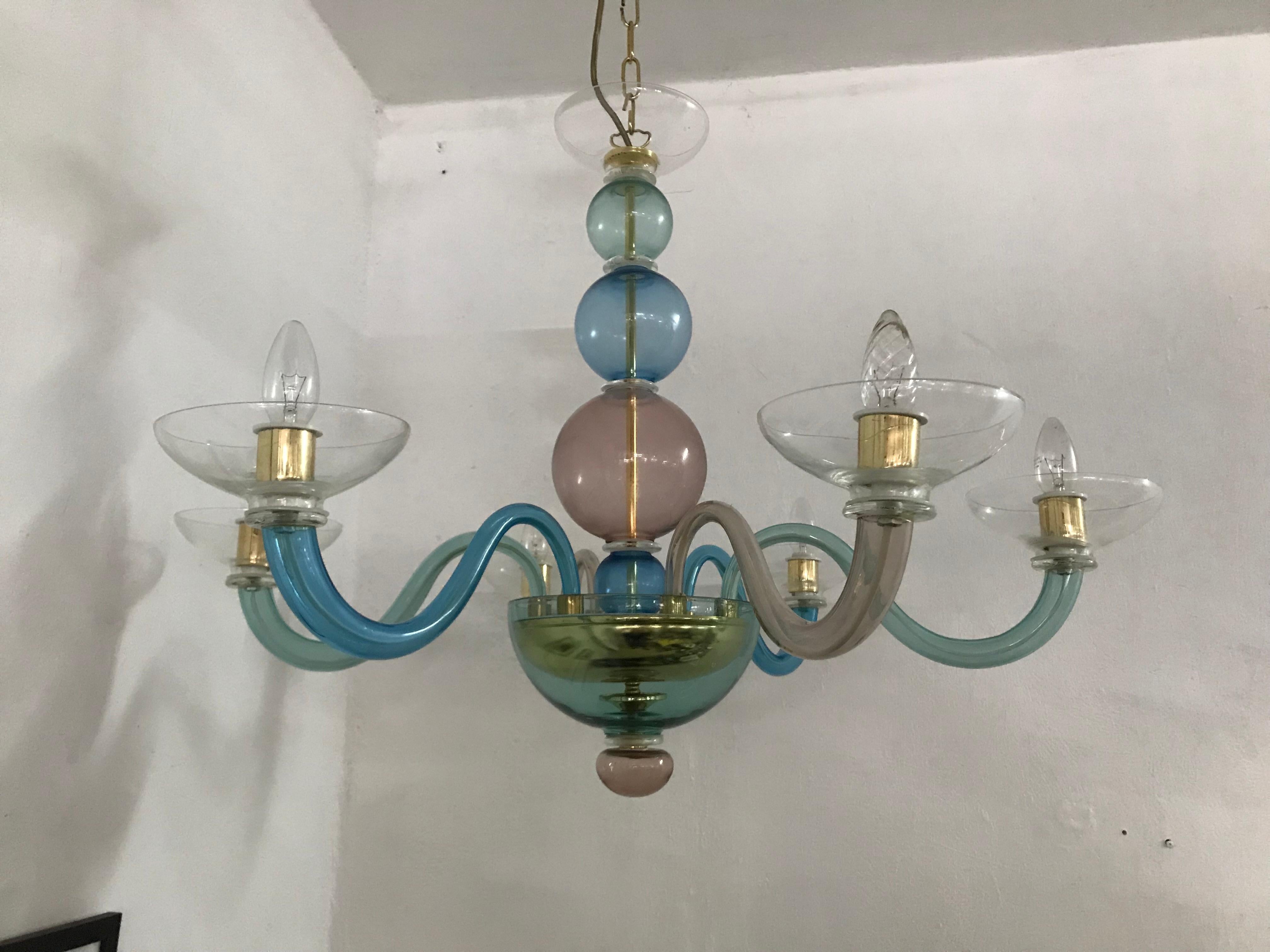Handblown Murano Glass Chandelier in the Manner of Gio Ponti, Italy, circa 1975 2