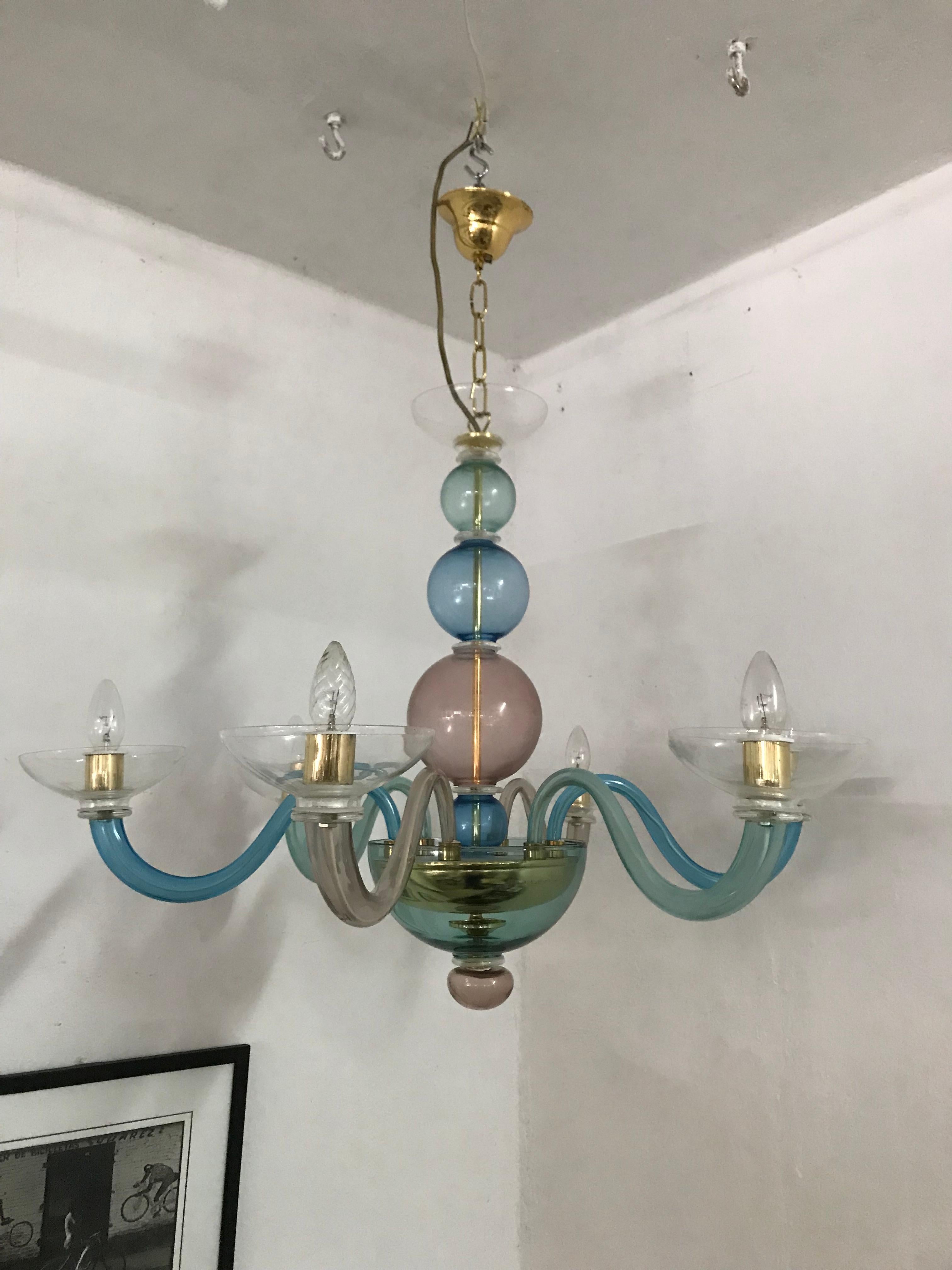 Handblown Murano Glass Chandelier in the Manner of Gio Ponti, Italy, circa 1975 3