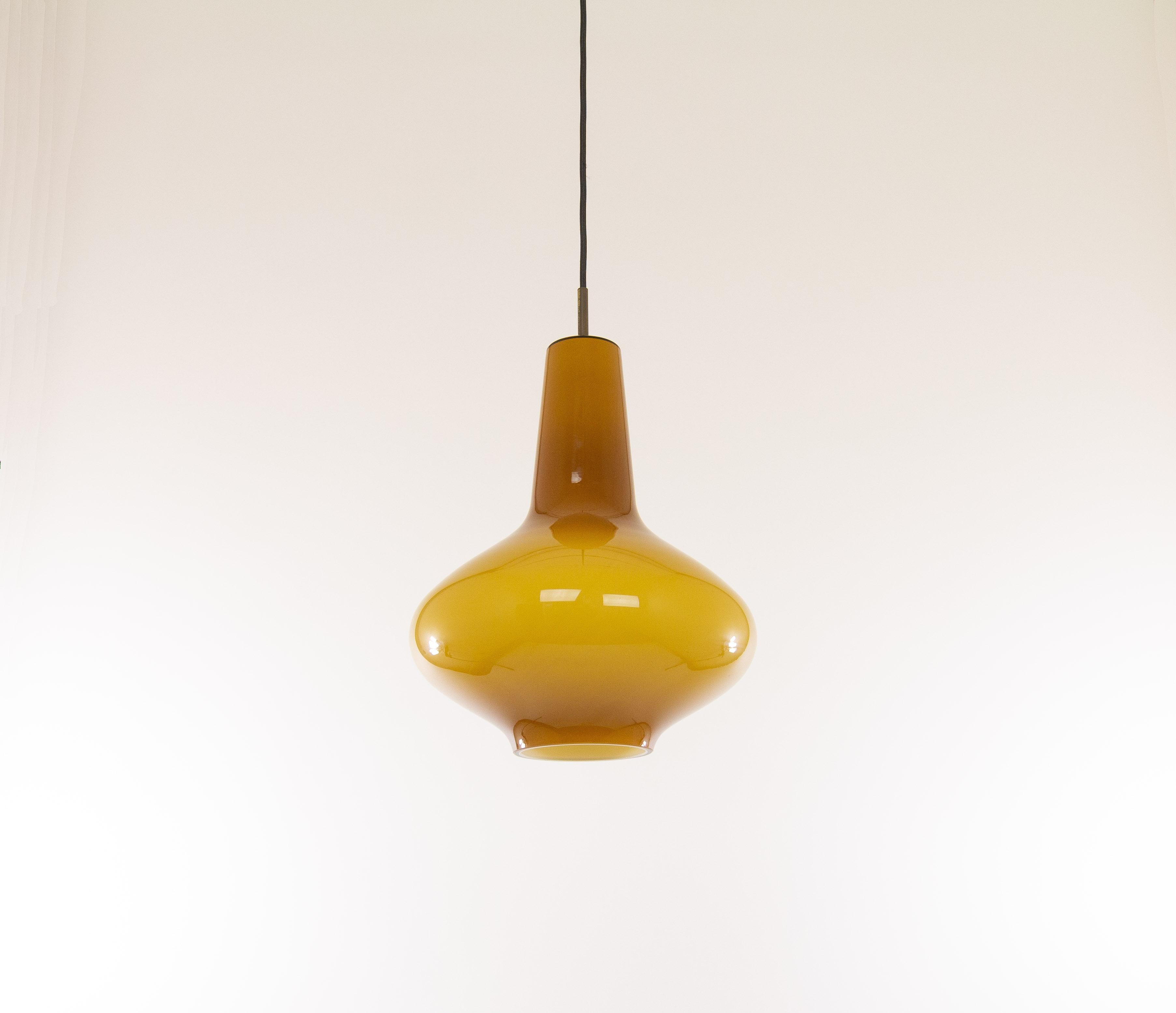 Brass Hand Blown Murano Glass Pendant by Massimo Vignelli for Venini, 1950s