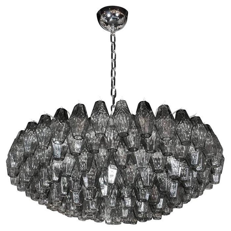 Handblown Murano Glass Polyhedral Chandelier in the Manner of Venini For Sale