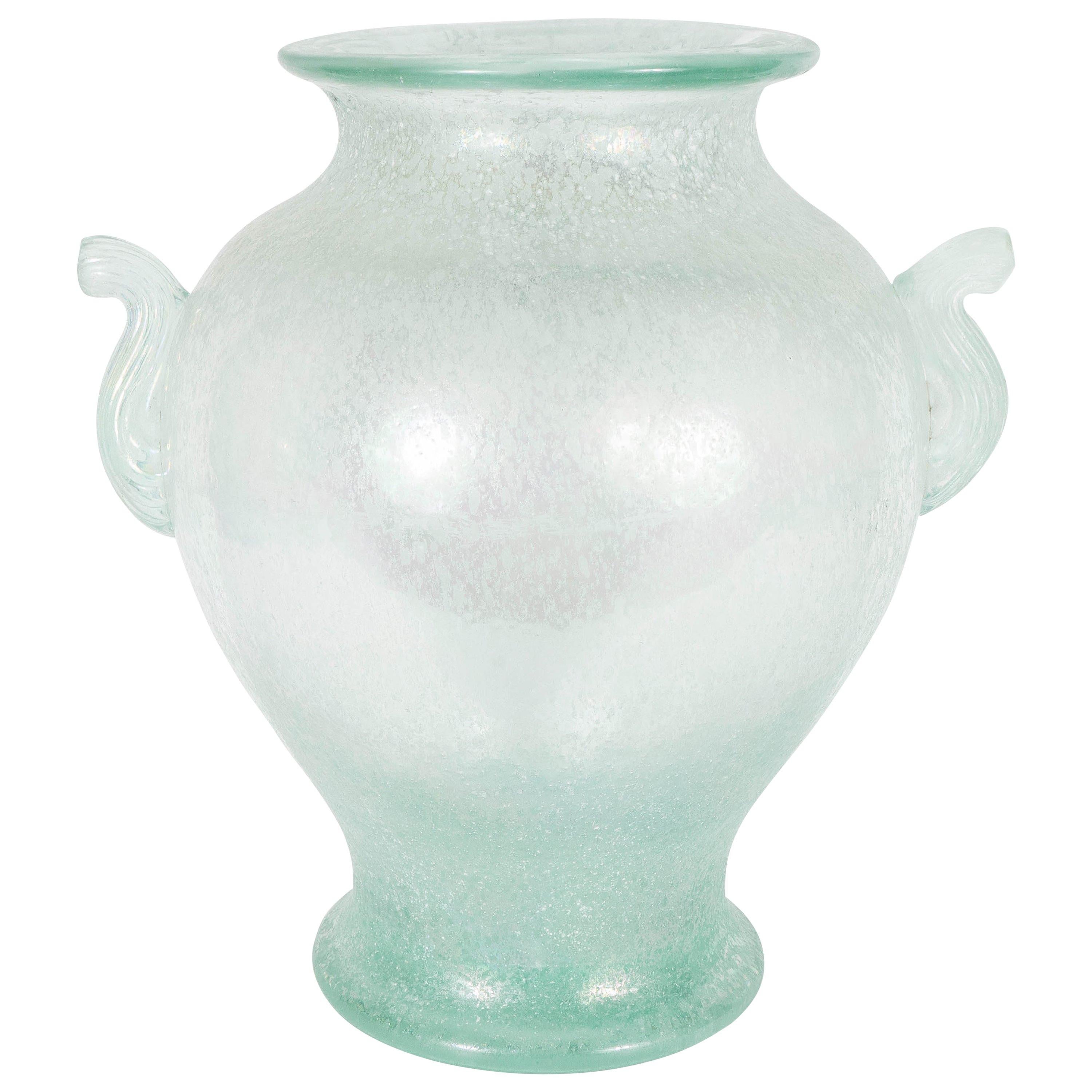 Handblown Murano Glass Vase With Scrolled Arms in the Manner of Karl Springer