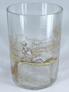 Hand Blown Murano Athletic Rowing Motif Glass