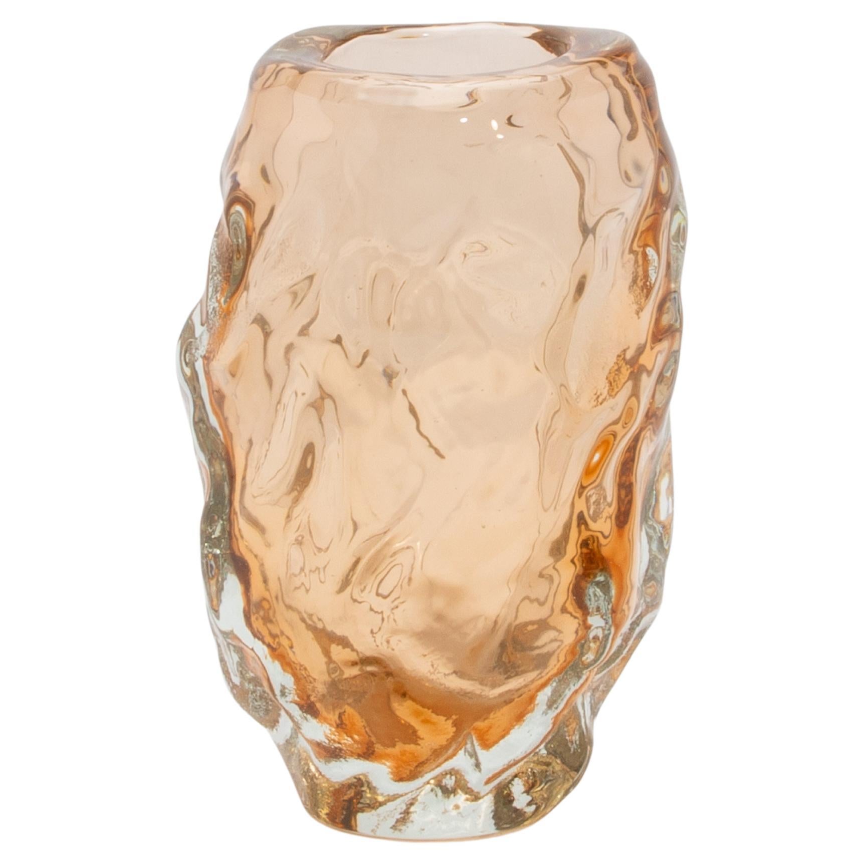 Vaso scultoreo di Murano soffiato a mano in oro rosa in vendita
