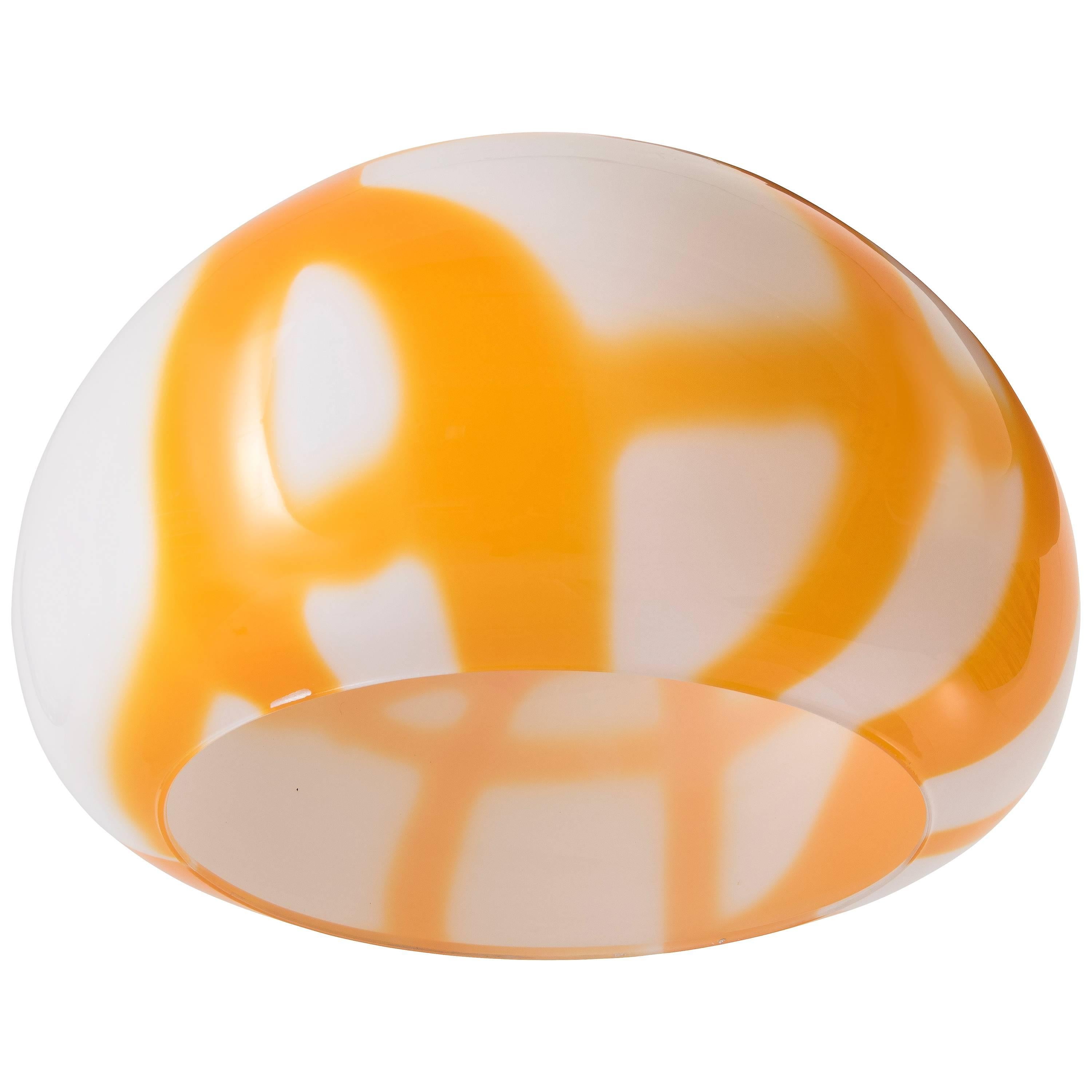 Handblown Orange and White Mushroom Shaped Guzzini Style Glass Pendant Lamp For Sale