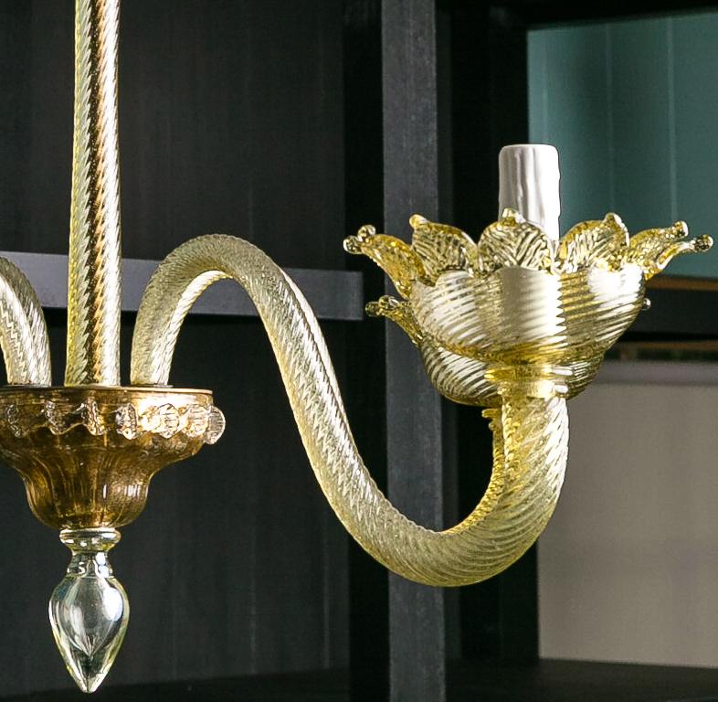 Mid-20th Century Hand Blown Simple Murano Chandelier with a Slight Olive Cast and Four Arms