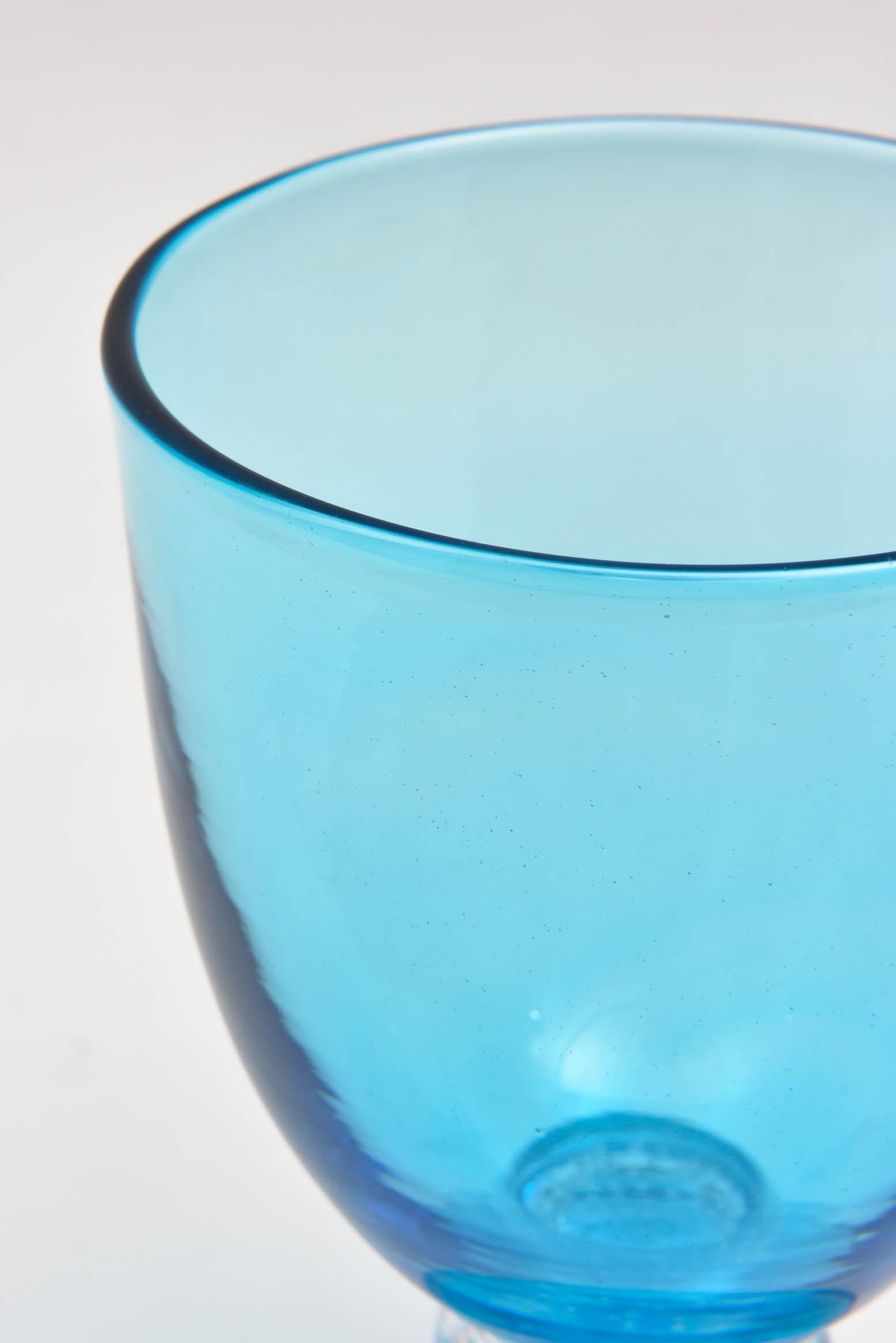 American Handblown Turquoise Glass Goblet with Controlled Bubble Base, Large Quantities