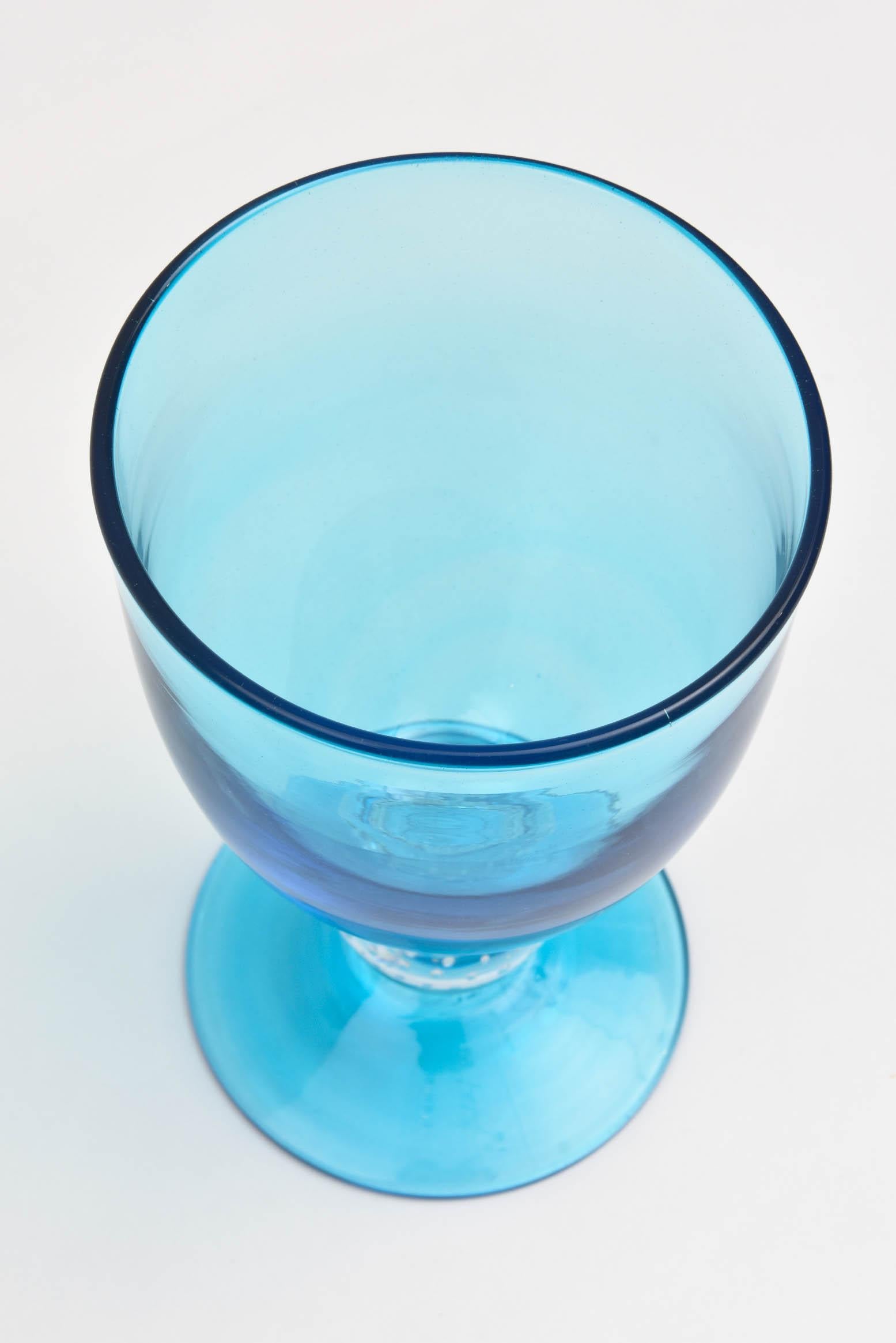 Hand-Crafted Handblown Turquoise Glass Goblet with Controlled Bubble Base, Large Quantities
