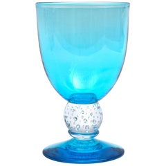 Handblown Turquoise Glass Goblet with Controlled Bubble Base, Large Quantities