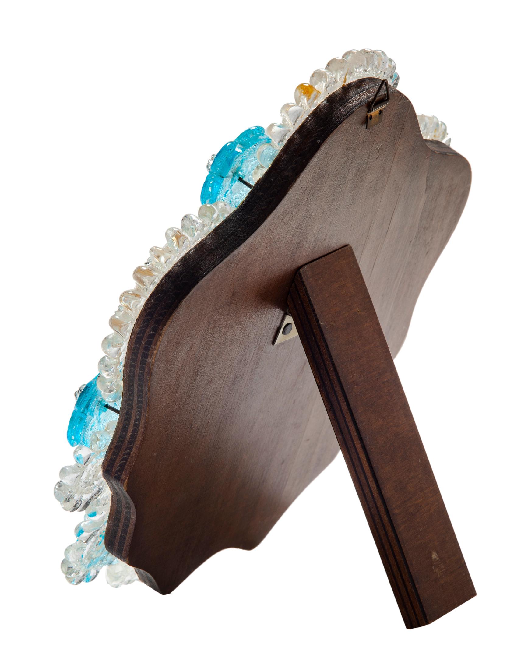 Art Glass Handblown Venetian Artisan Glass Frame Mirror / Hardwood Easel For Sale