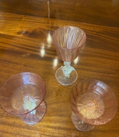 Handblown Venetian/Murano Pink Rose Champagne Coupes with Figural Dolphins