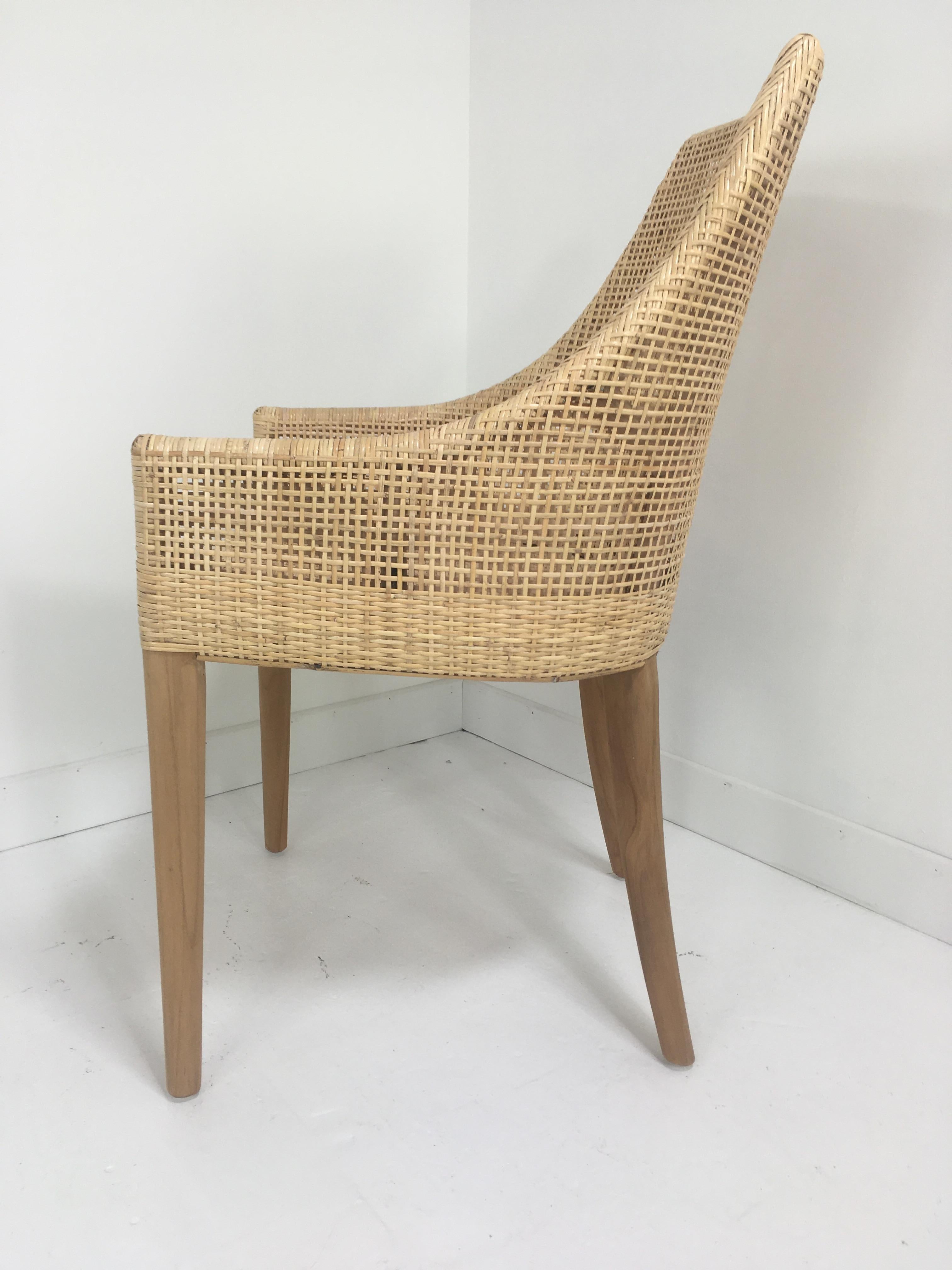 Mid-Century Modern Handbraided Rattan and Wooden Set of Six Chairs For Sale