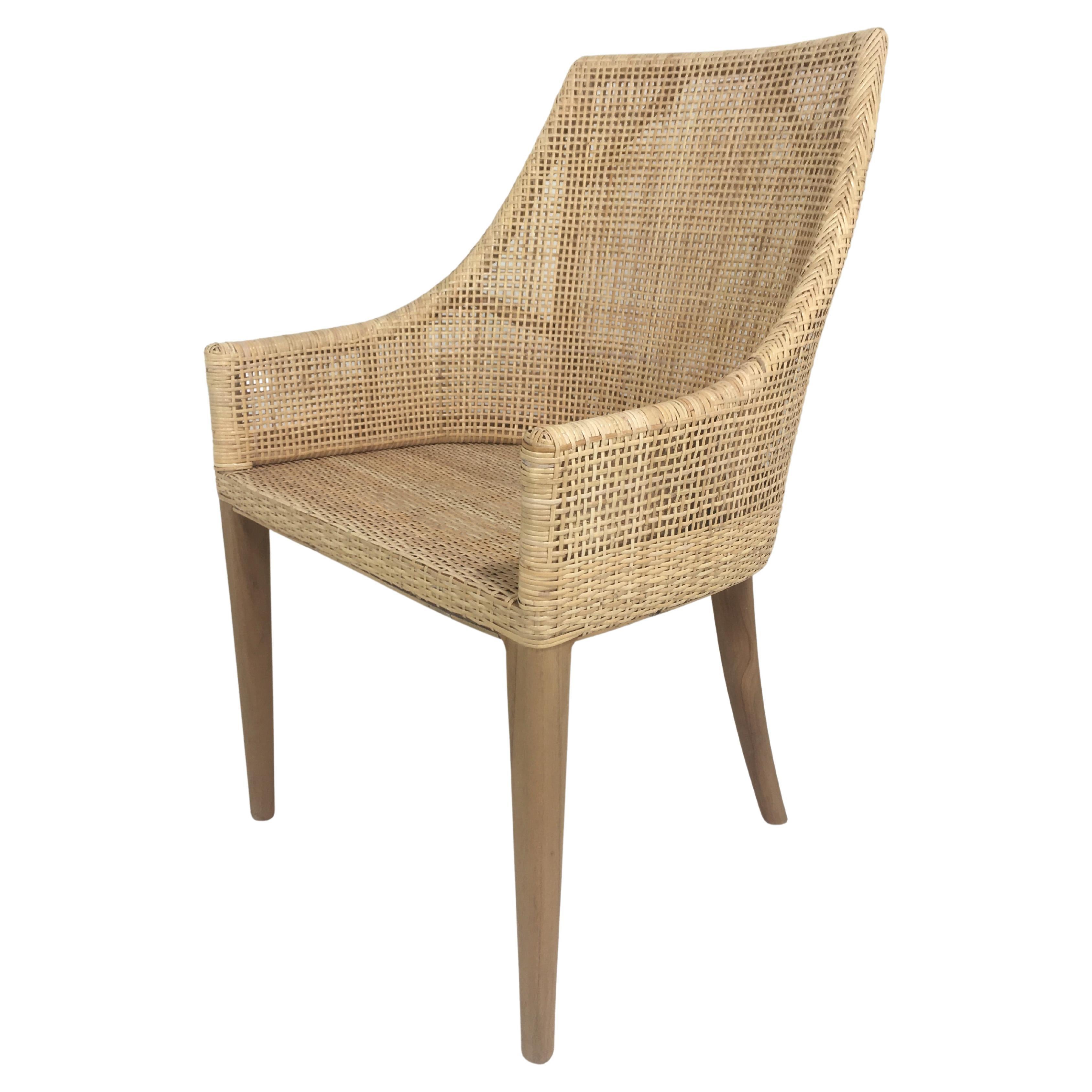 Elegant set of six rattan chairs with a natural teak wooden structure and handcrafted braided rattan seat combining quality, robustness and class. They will be perfect on your terrace, in your veranda, your winter garden, around the dining table and