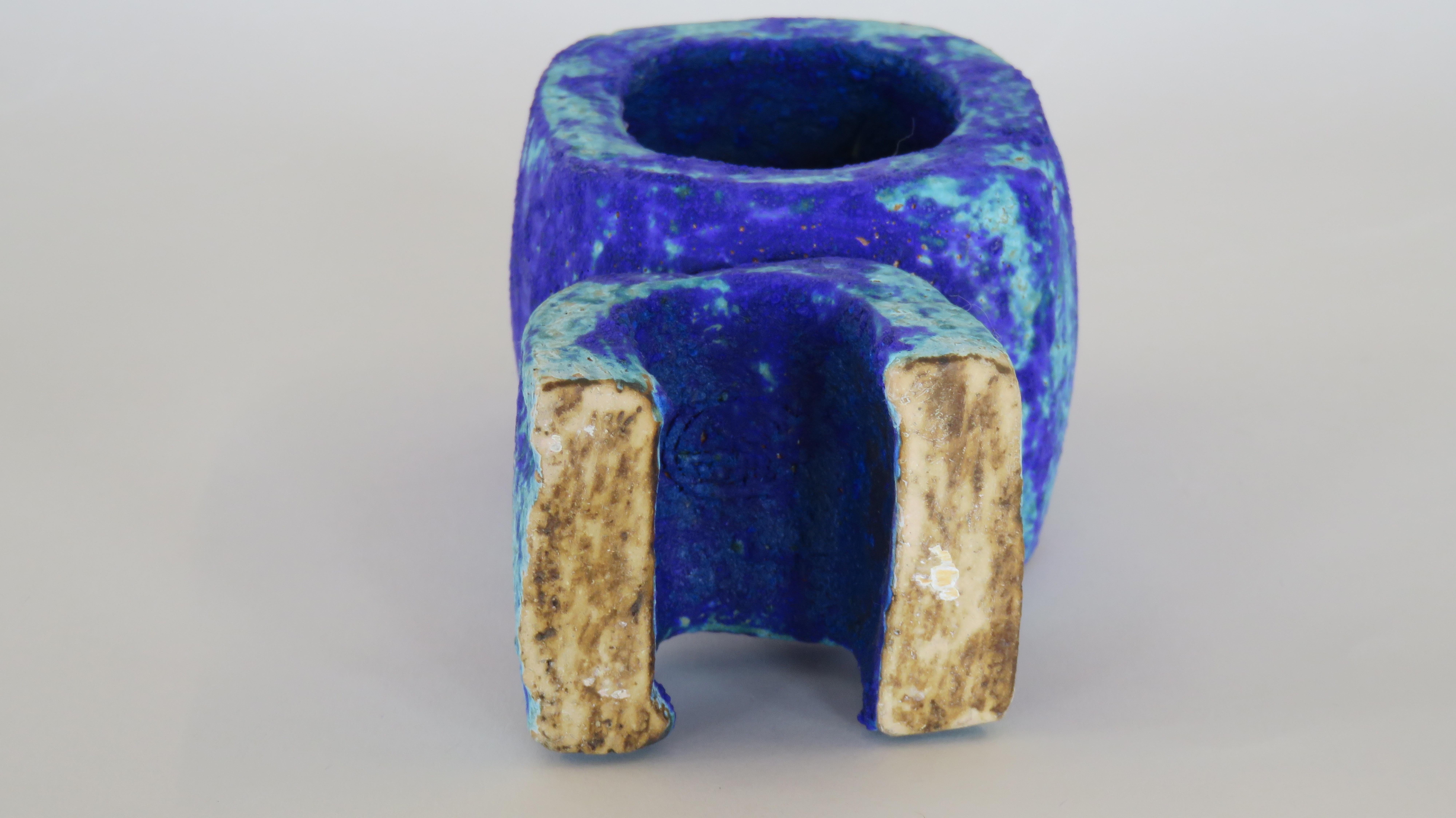 Handbuilt Standing Oval Ceramic Sculpture in Turquoise and Deep Blue #1 1