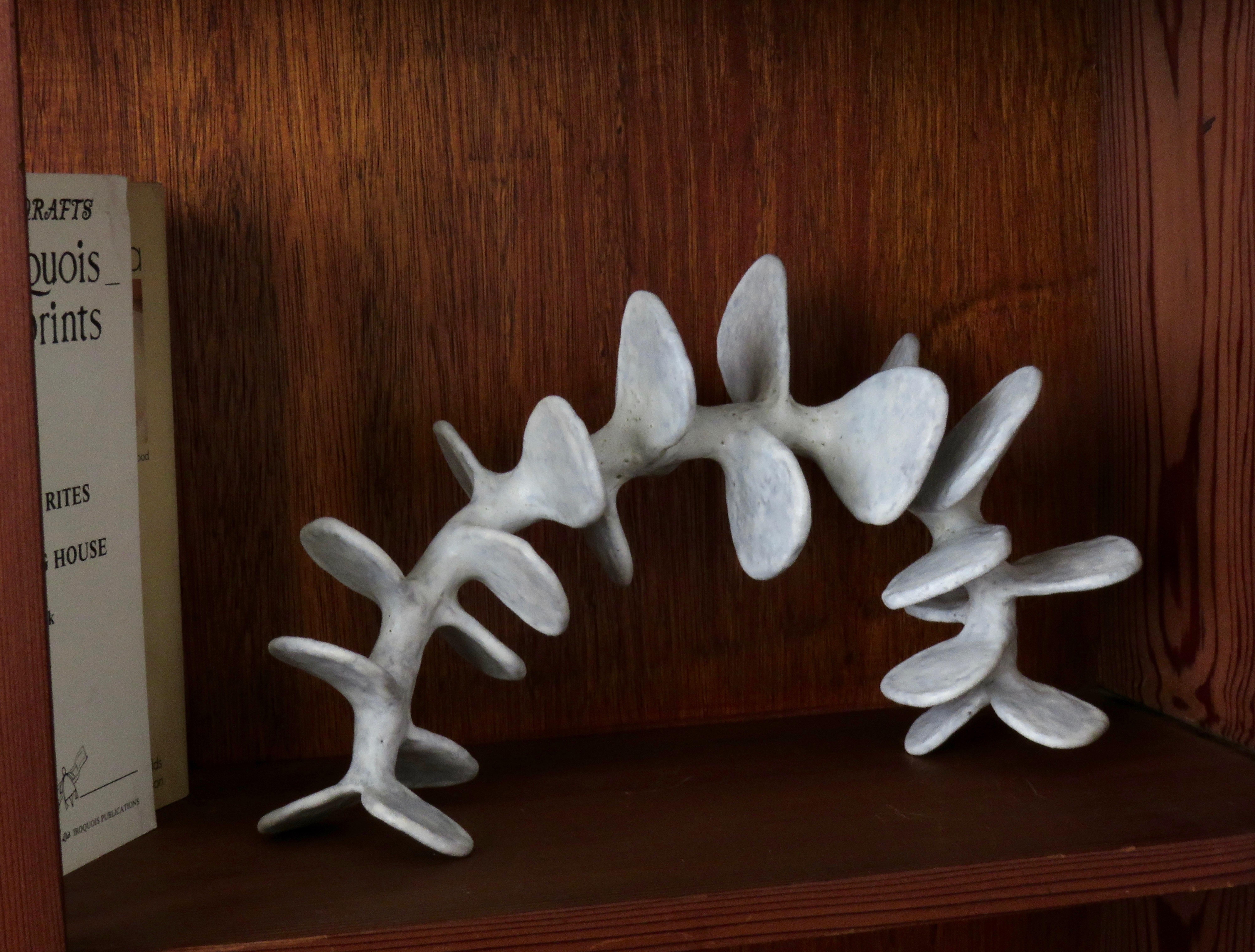 Handbuilt Ceramic Sculpture, Standing Skeletal Spine in Soft White Glaze 12