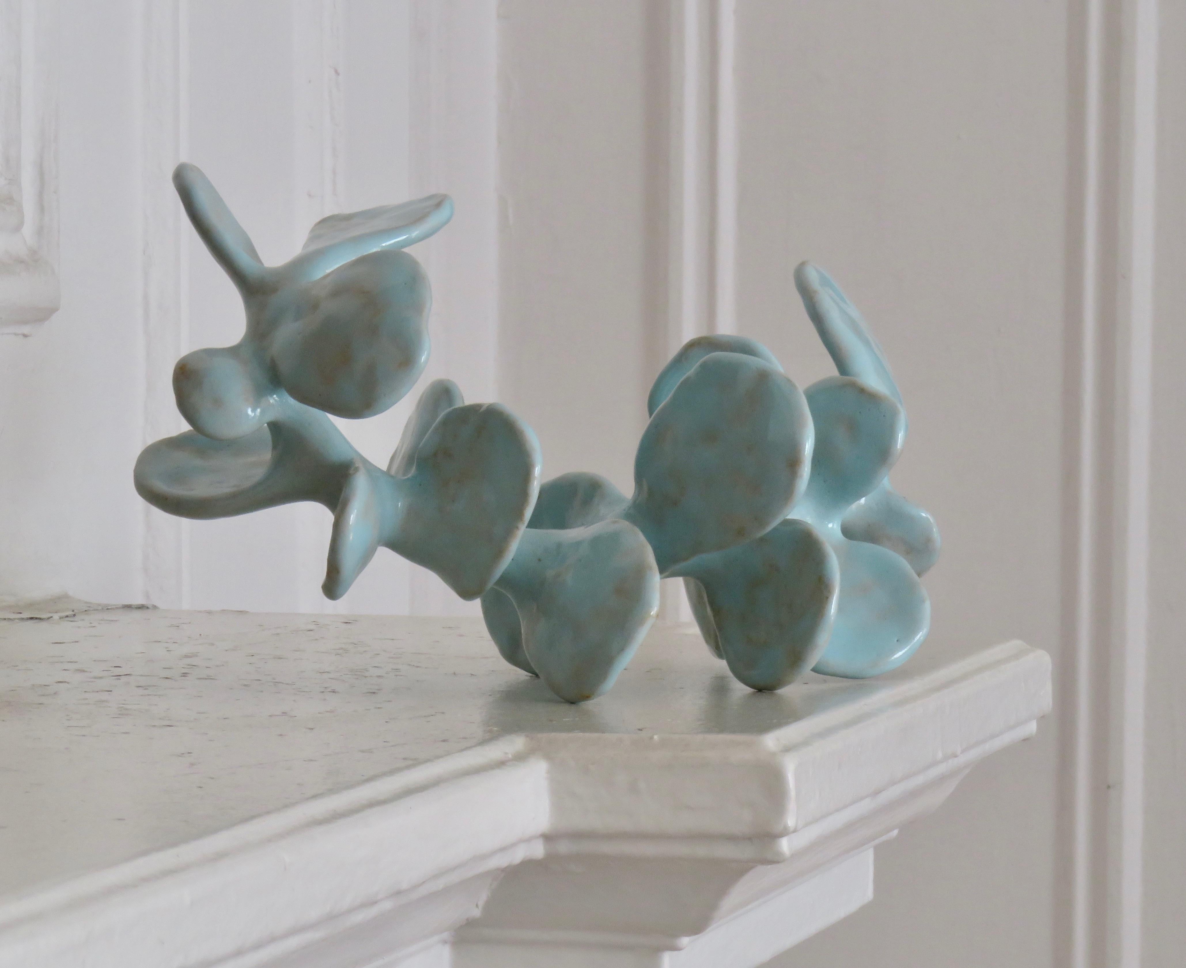 Hand Built Ceramic Sculpture, a Skeletal Vertebral Form Glazed in Turquoise In New Condition In New York, NY