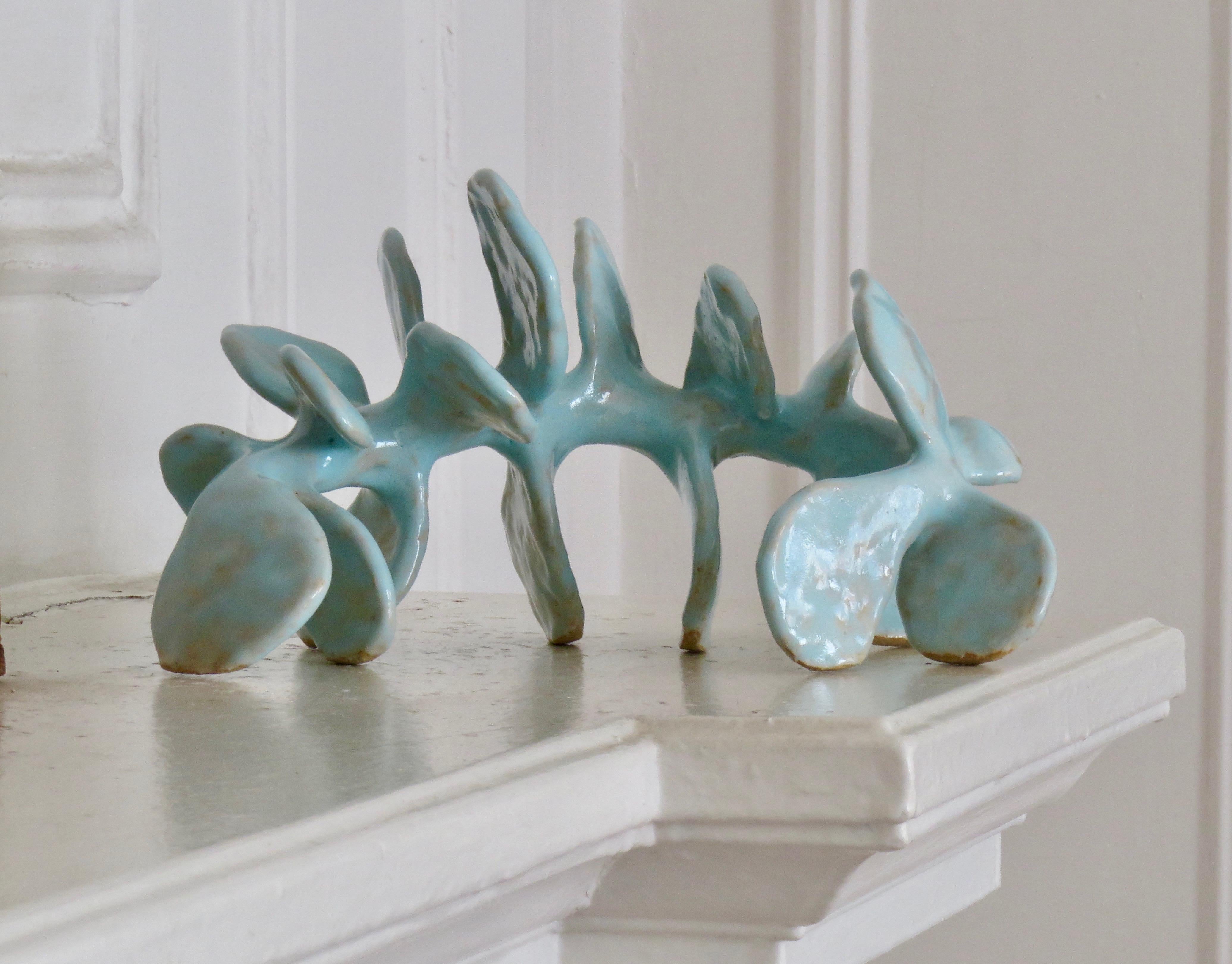 Contemporary Hand Built Ceramic Sculpture, a Skeletal Vertebral Form Glazed in Turquoise