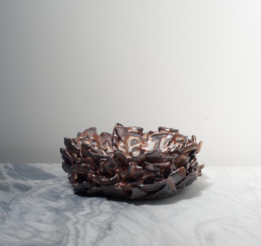 Organic Modern Handbuilt Decorative Bowl Wood-Fired Glazed Stoneware Ceramic