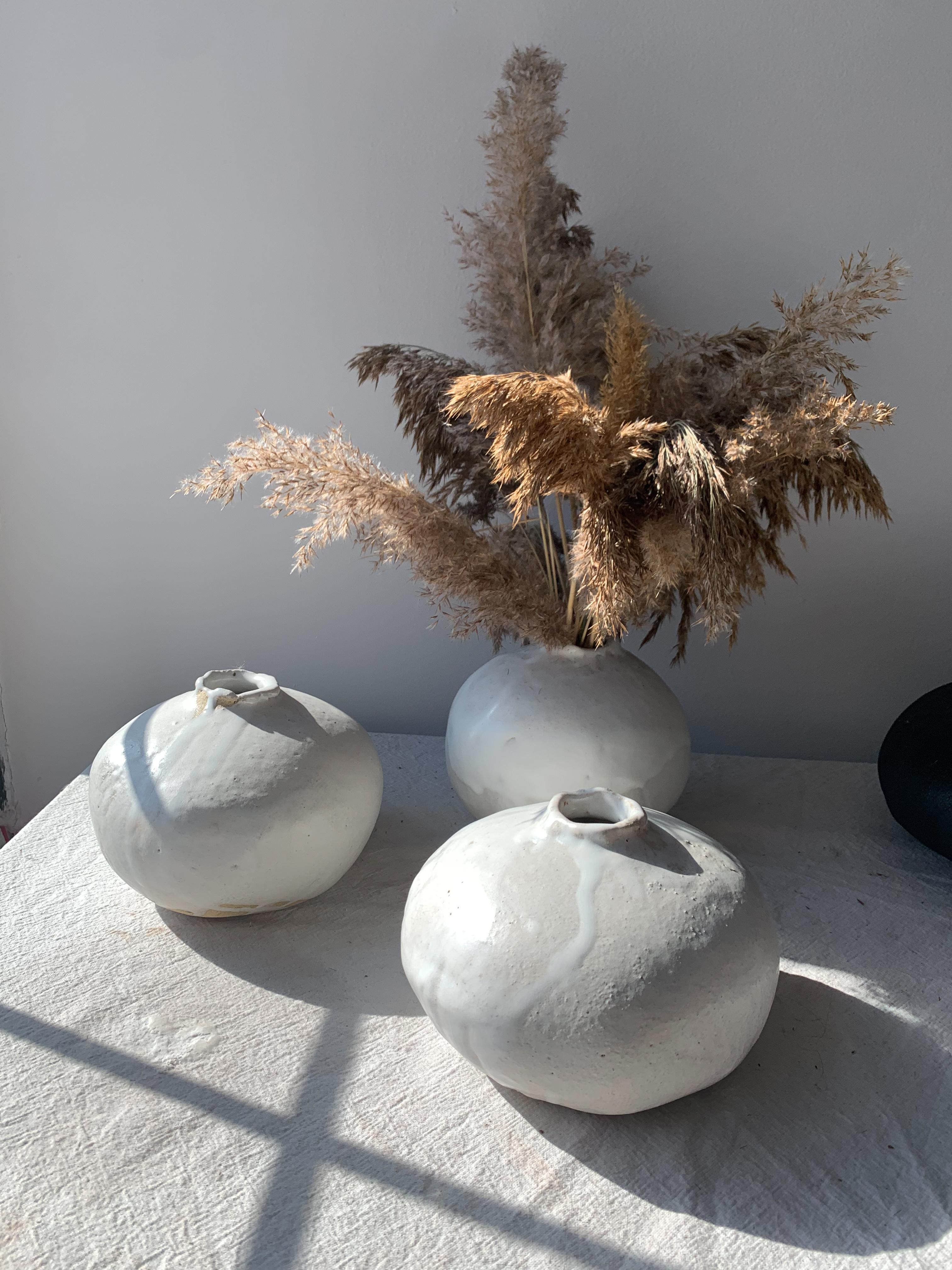 Handbuilt Organic Modern Ceramic Moon Vase For Sale 1