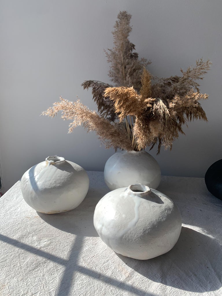 Handbuilt Organic Modern Ceramic Moon Vase For Sale 3
