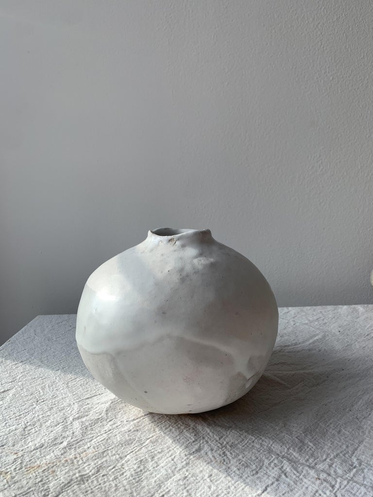 Minimalist Handbuilt Organic Modern Ceramic Moon Vase For Sale