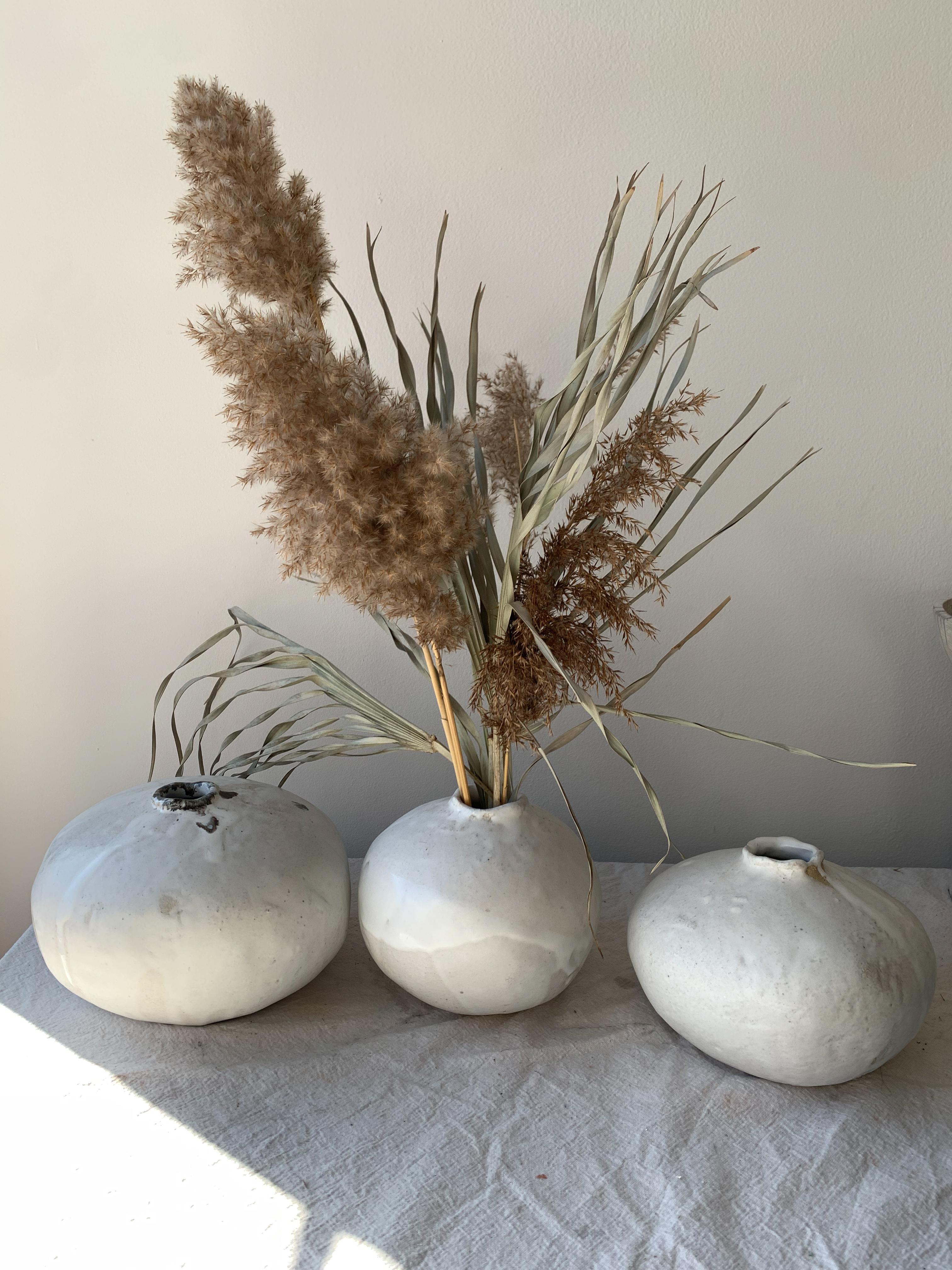 Minimalist Handbuilt Organic Modern Ceramic Moon Vase For Sale