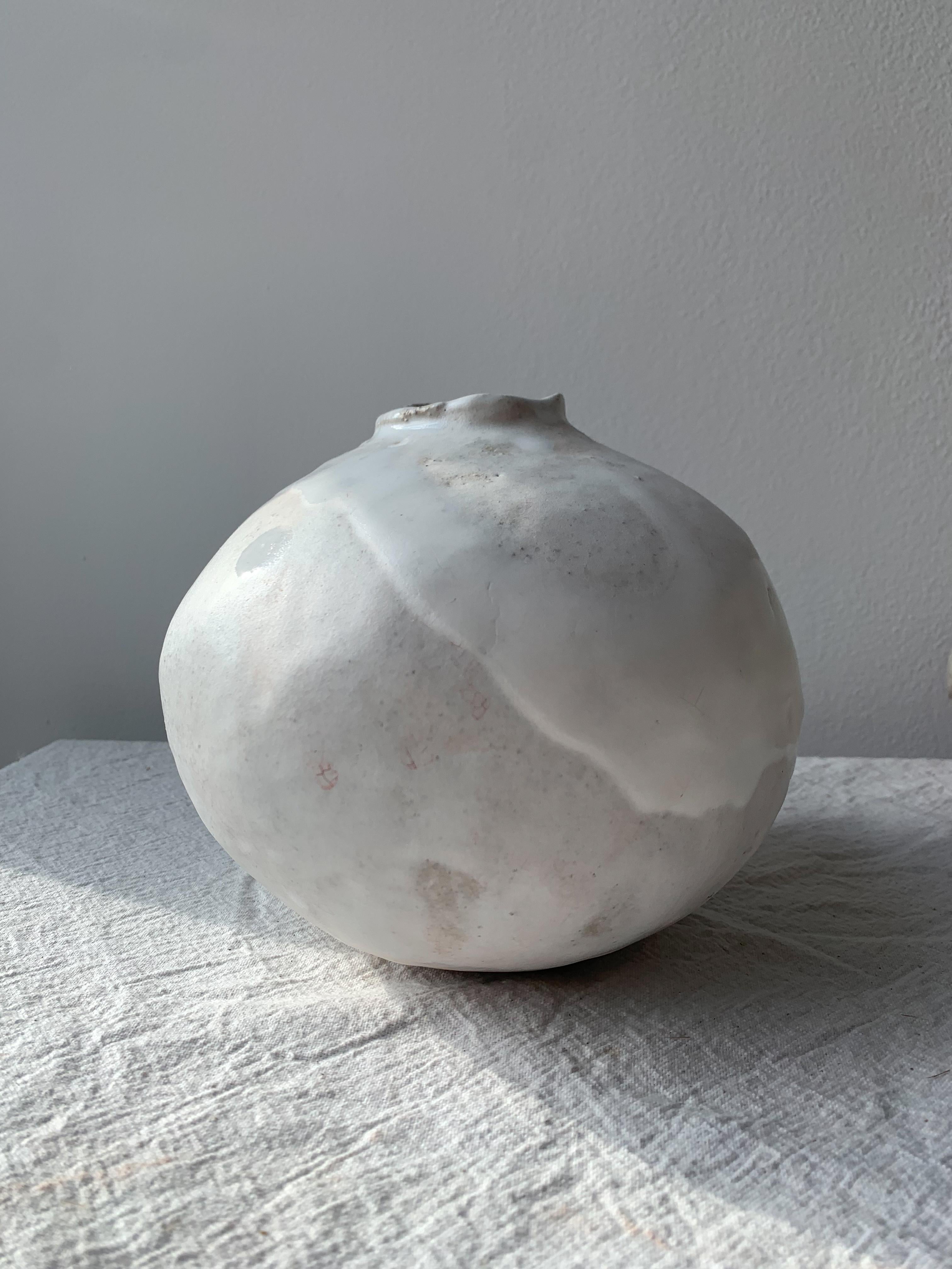 Glazed Handbuilt Organic Modern Ceramic Moon Vase For Sale
