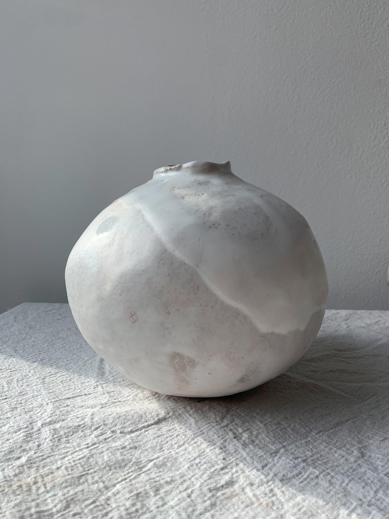 Contemporary Handbuilt Organic Modern Ceramic Moon Vase For Sale