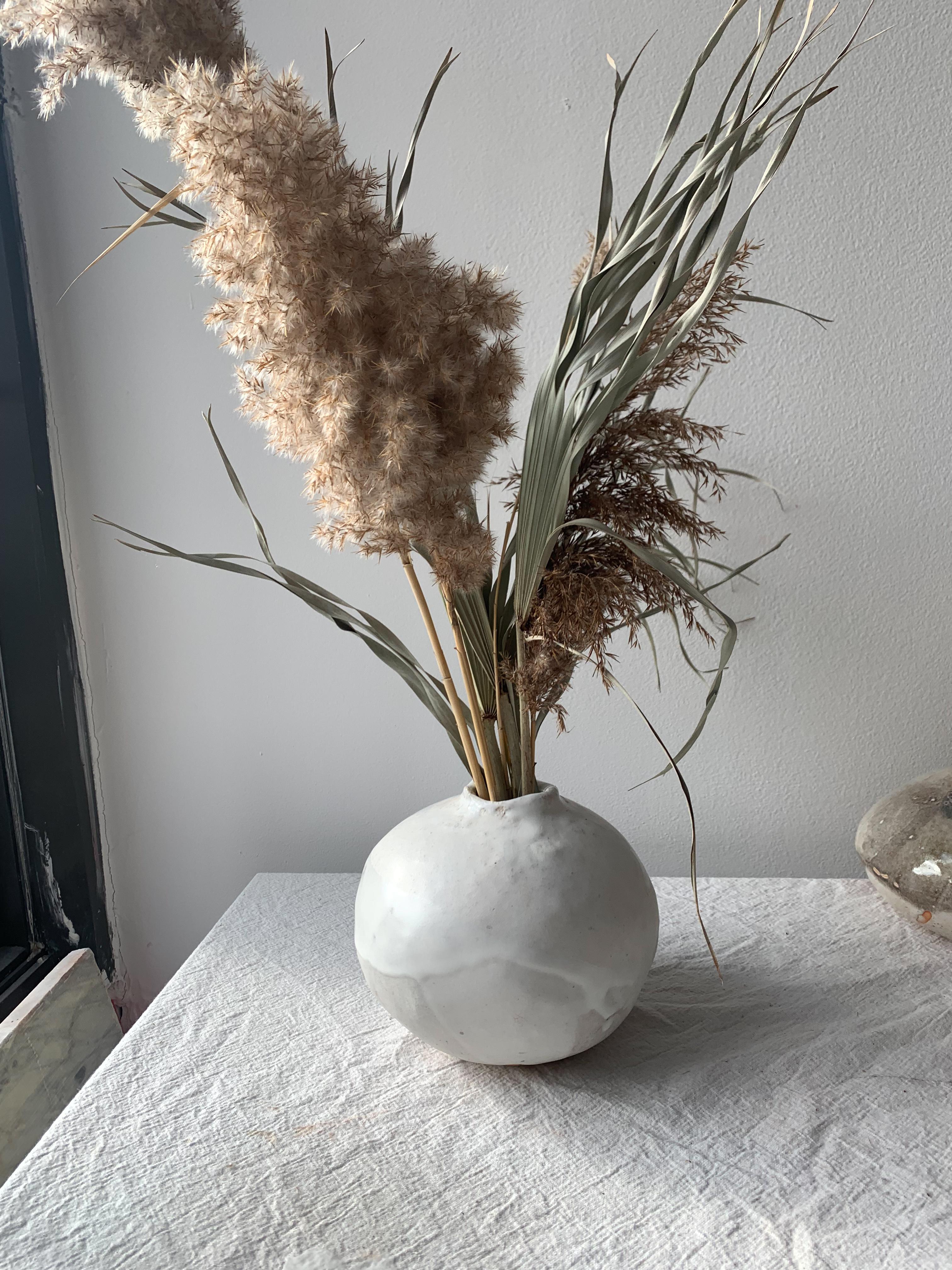 Handbuilt Organic Modern Ceramic Moon Vase In New Condition For Sale In Brooklyn, NY