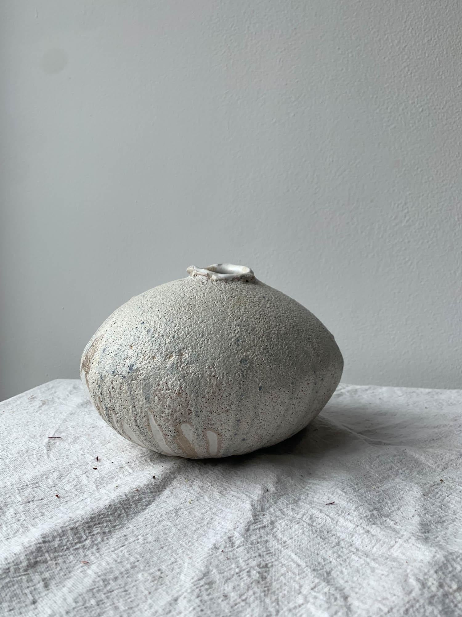 Minimalist Handbuilt Organic Modern Ceramic Moon Vase with Lava Glaze For Sale