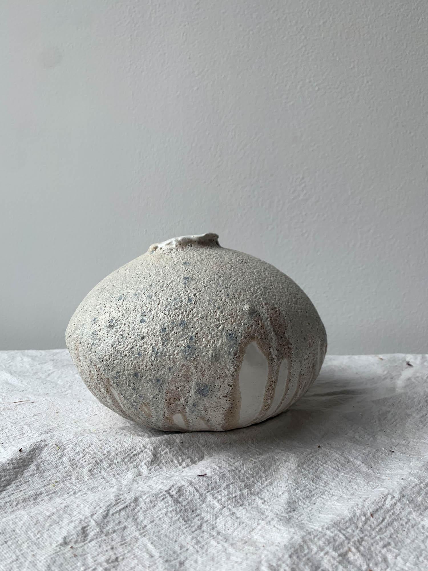 American Handbuilt Organic Modern Ceramic Moon Vase with Lava Glaze For Sale