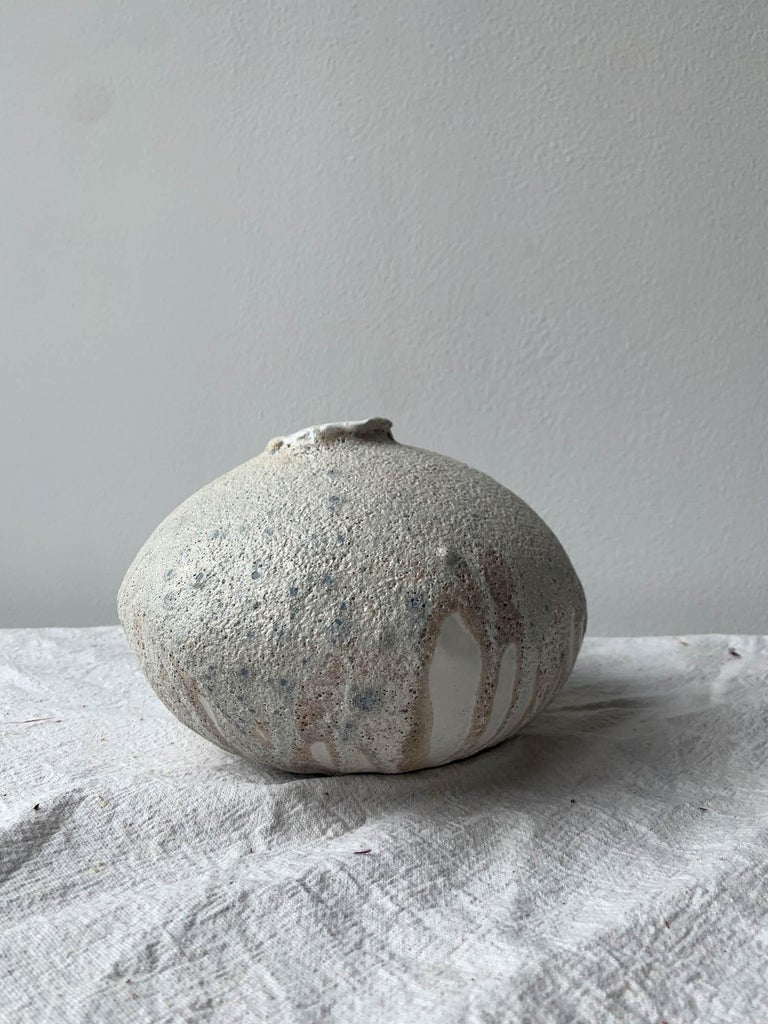 Glazed Handbuilt Organic Modern Ceramic Moon Vase with Lava Glaze For Sale