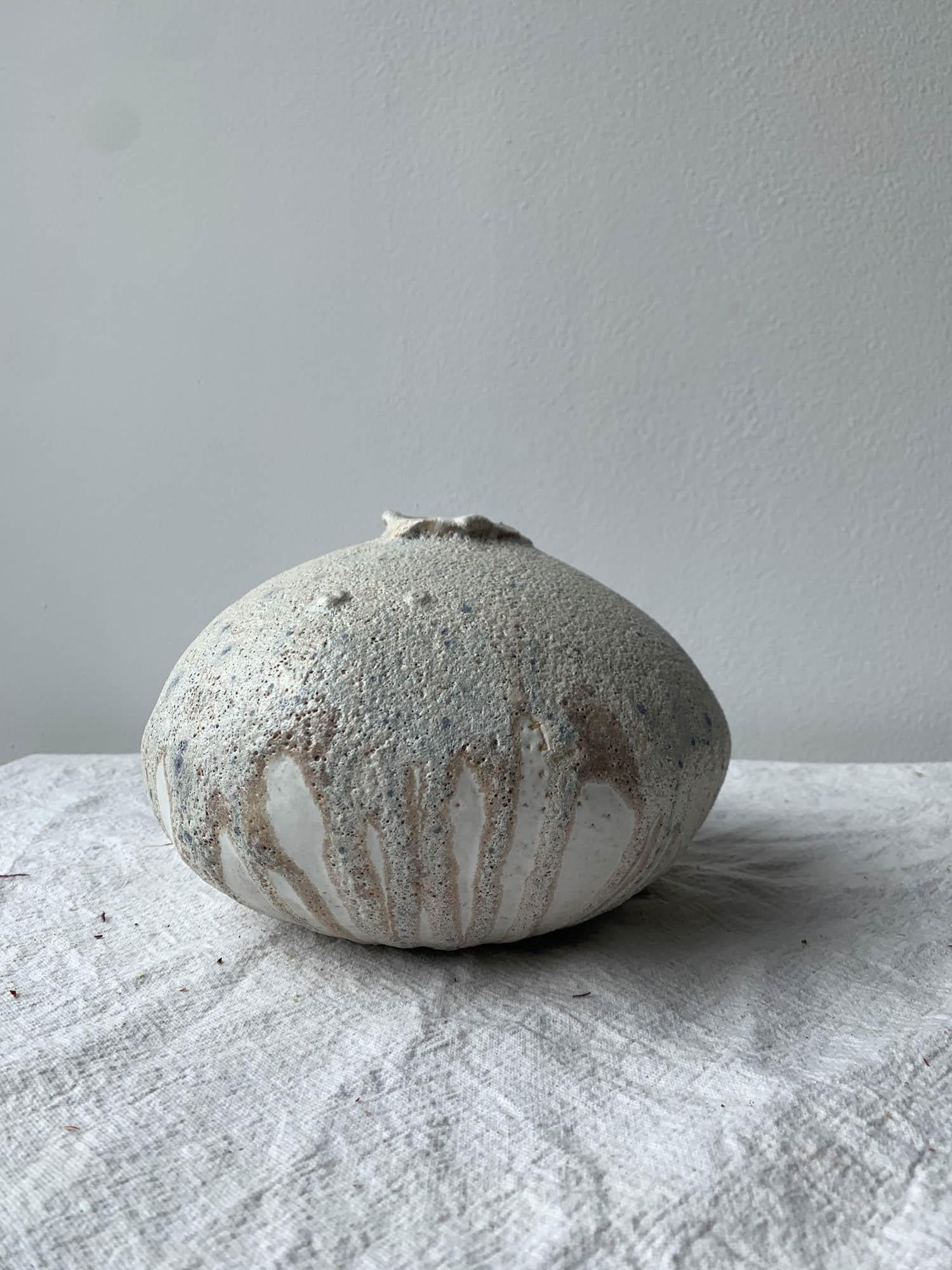 Hand-Crafted Handbuilt Organic Modern Ceramic Moon Vase with Lava Glaze For Sale