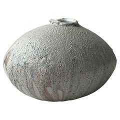 Handbuilt Organic Modern Ceramic Moon Vase with Lava Glaze