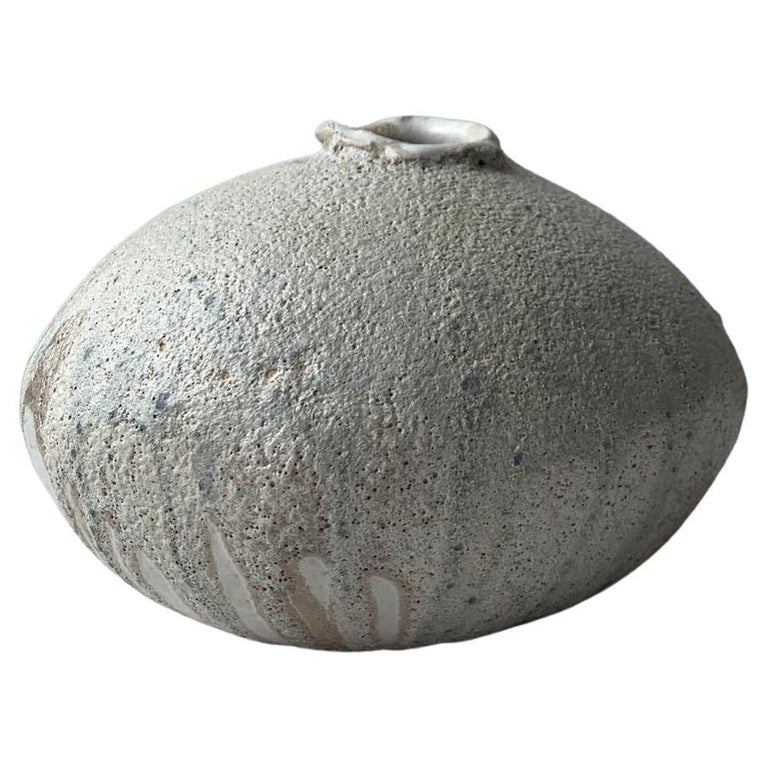 Handbuilt Organic Modern Ceramic Moon Vase with Lava Glaze For Sale