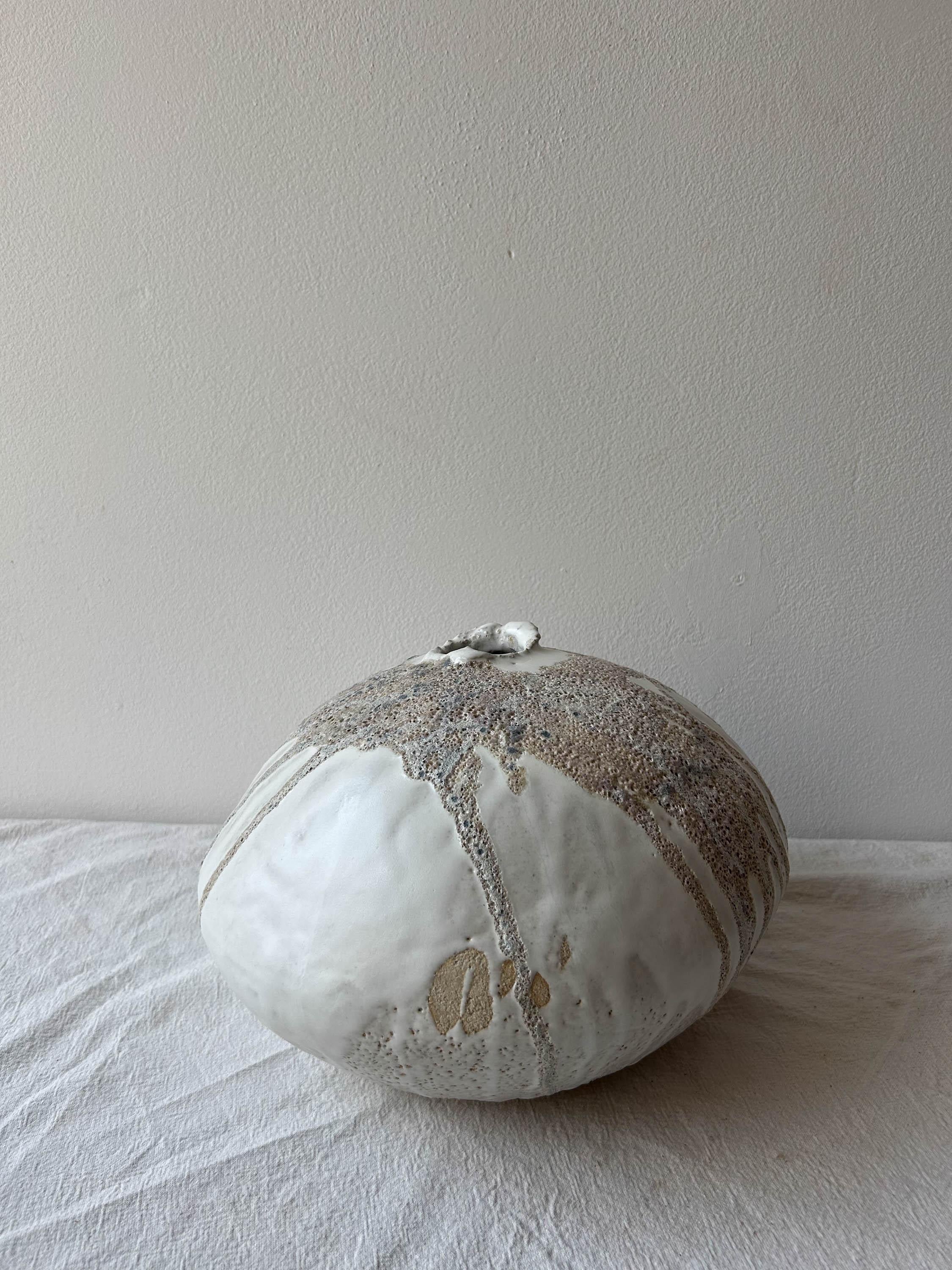 Handbuilt Organic Modern Large Ceramic Moon Vase with Lava Glaze For Sale 3