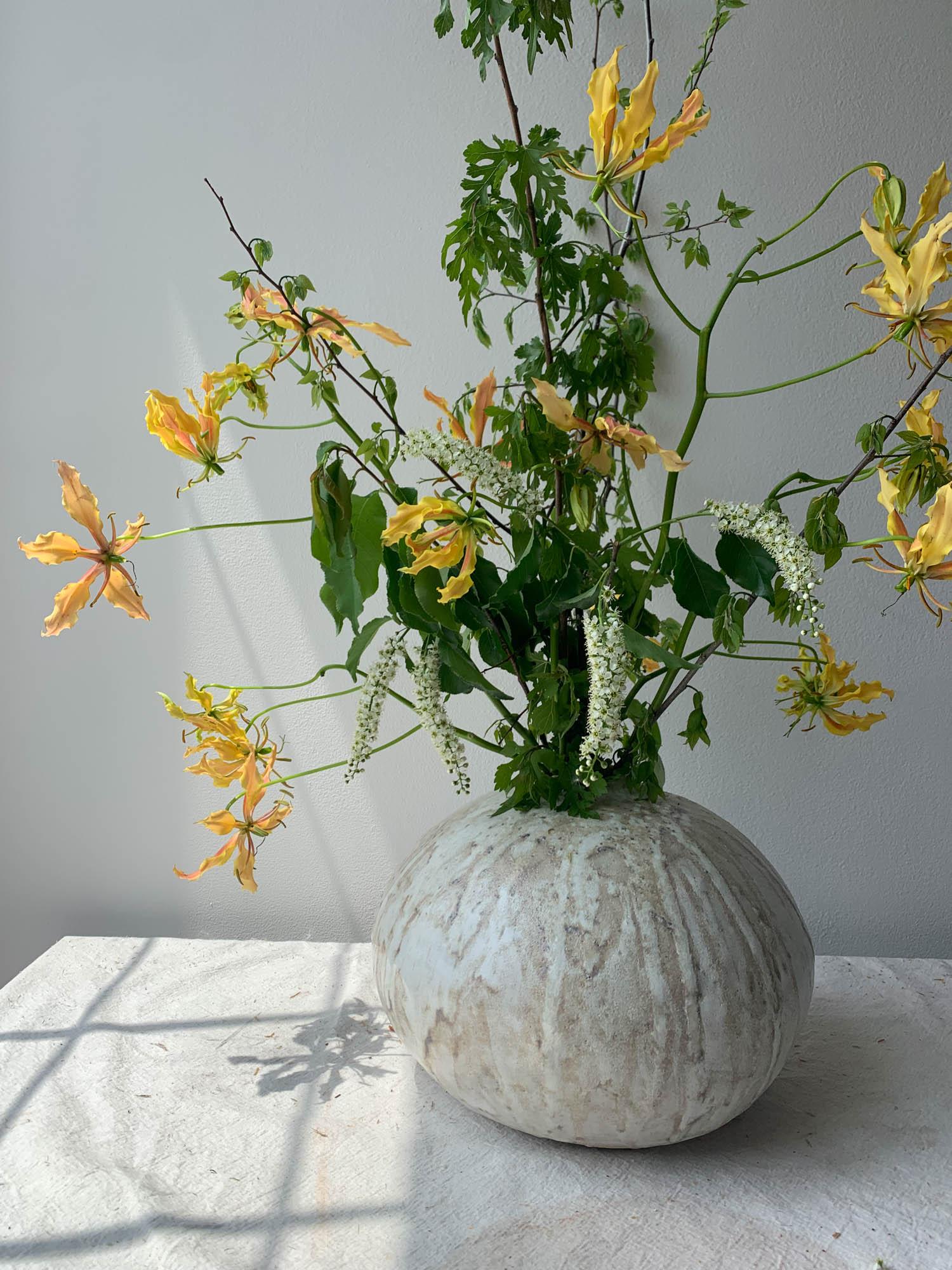 Handbuilt Organic Modern Large Ceramic Moon Vase with Lava Glaze For Sale 2