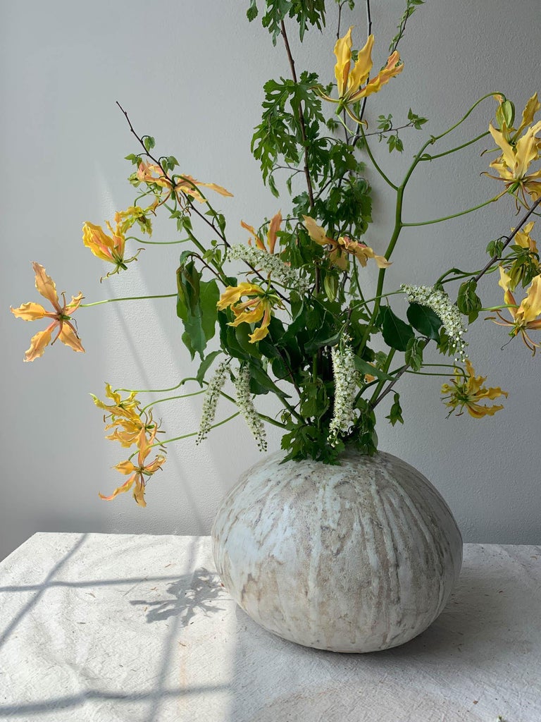Handbuilt Organic Modern Large Ceramic Moon Vase with Lava Glaze For Sale 3