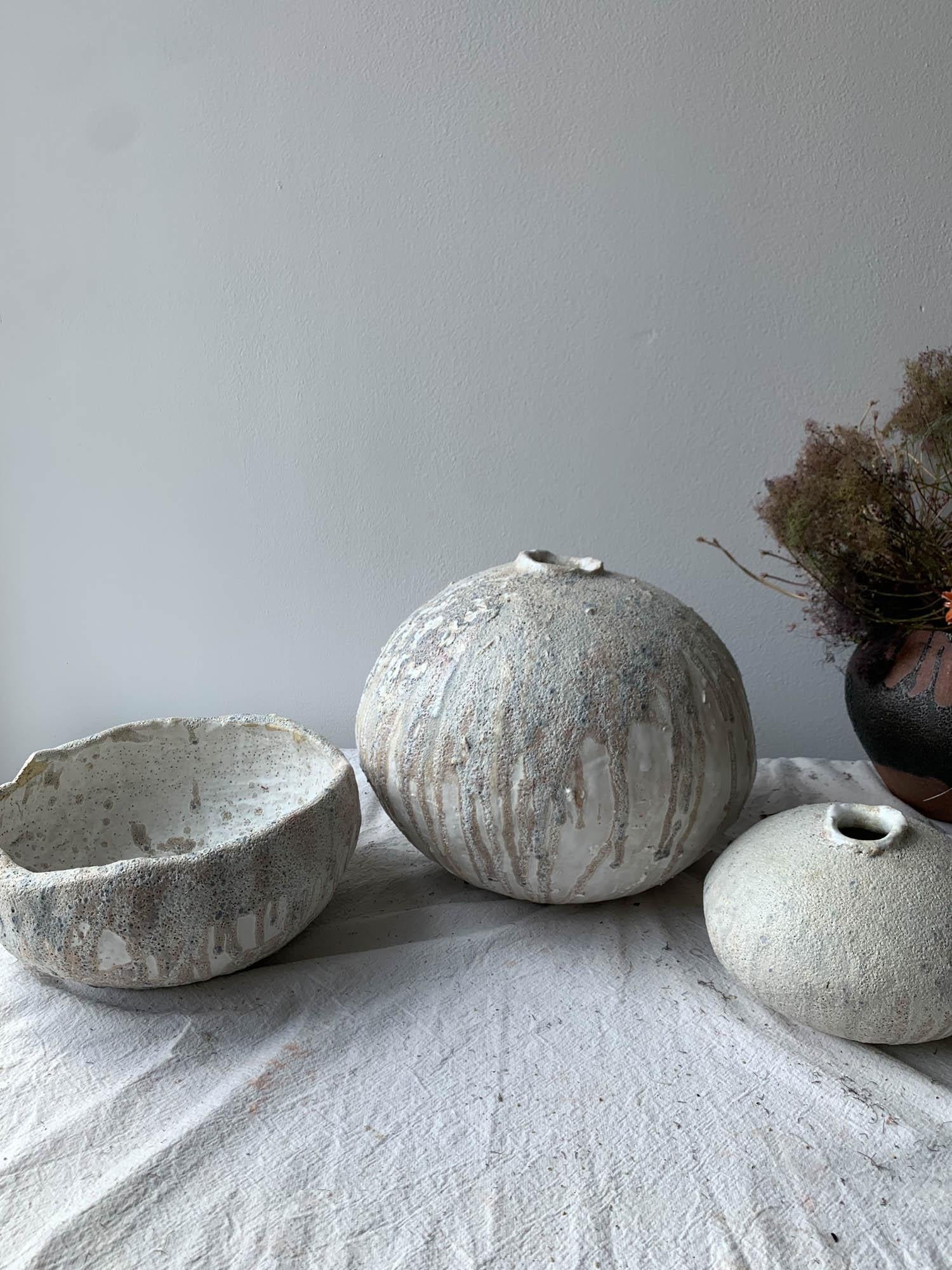 Handbuilt Organic Modern Large Ceramic Moon Vase with Lava Glaze In New Condition For Sale In Brooklyn, NY