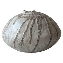 Handbuilt Organic Modern Large Ceramic Moon Vase with Lava Glaze