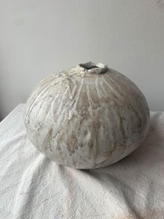 Handbuilt Organic Modern Large Ceramic Moon Vase with Lava Glaze