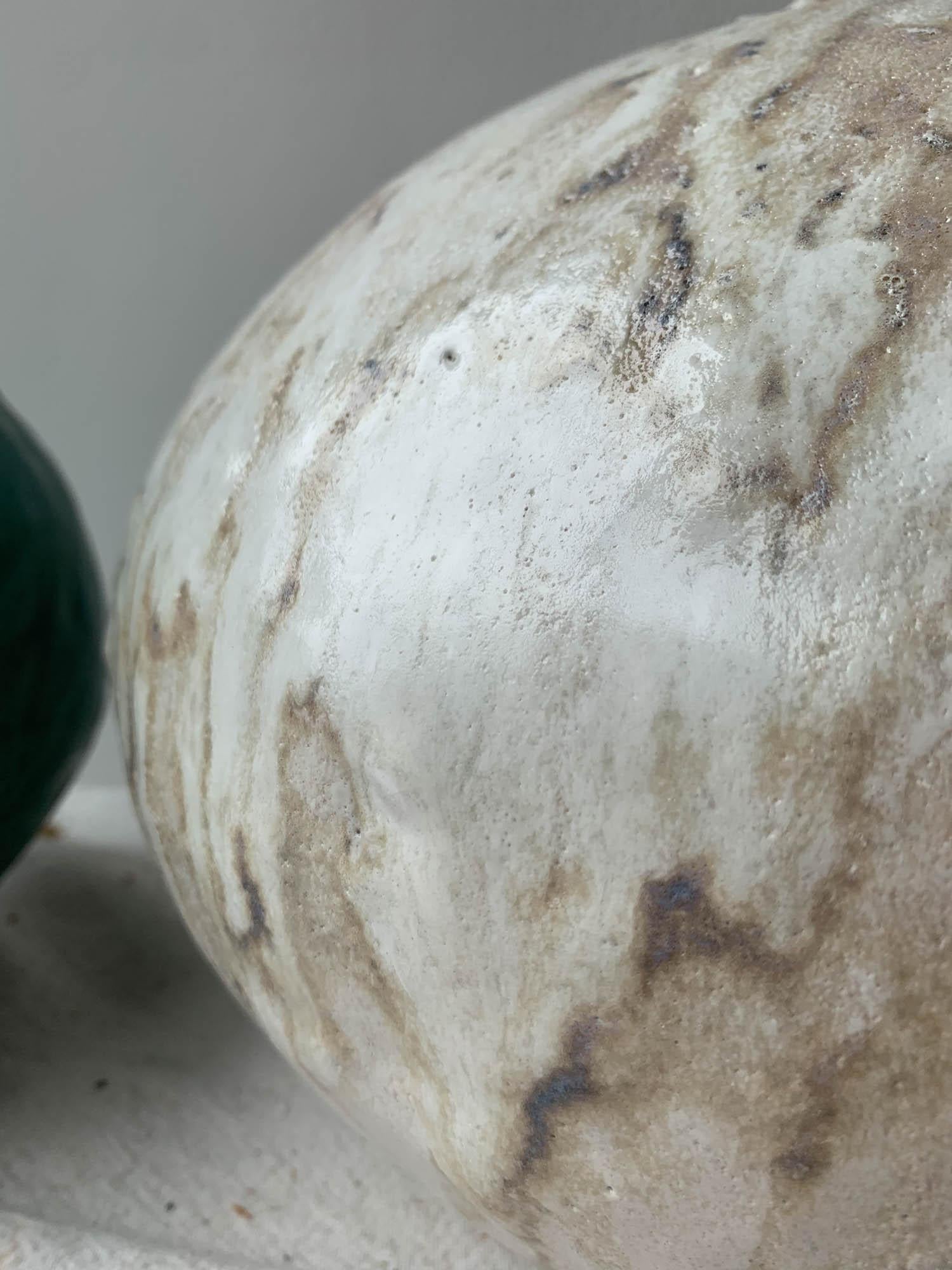 American Handbuilt Organic Modern Large Ceramic Moon Vase with Lava Glaze For Sale