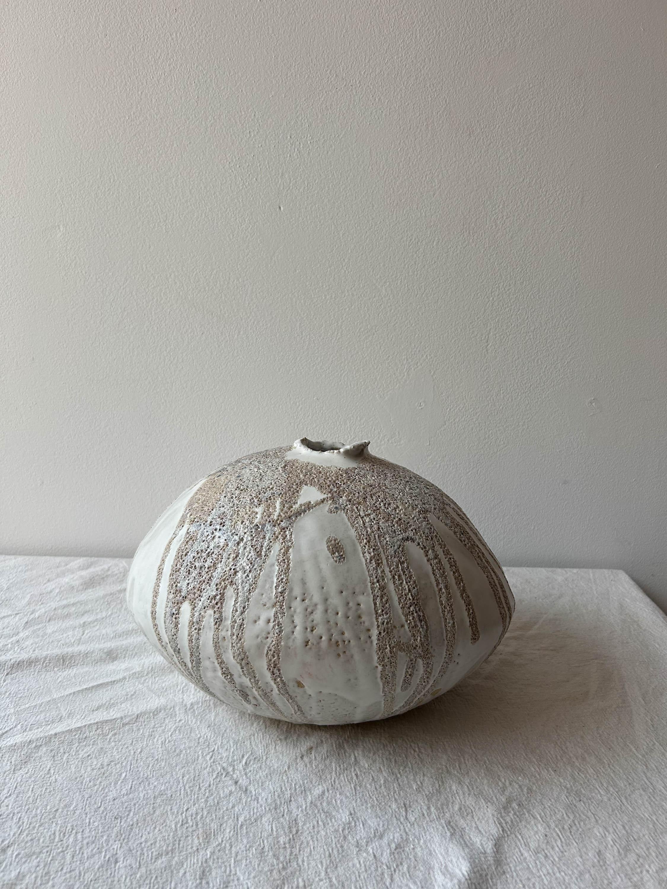 Contemporary Handbuilt Organic Modern Large Ceramic Moon Vase with Lava Glaze For Sale