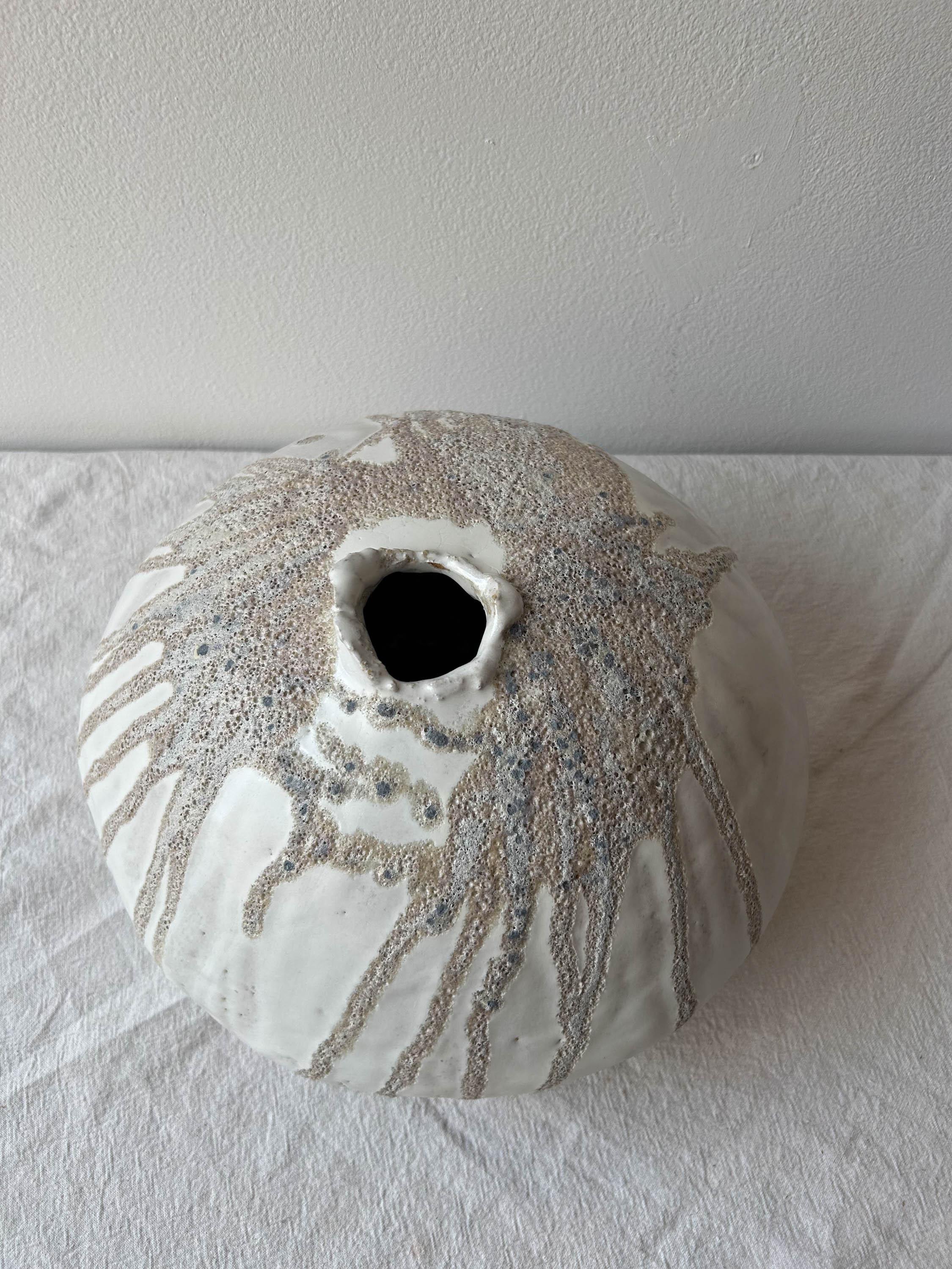 Handbuilt Organic Modern Large Ceramic Moon Vase with Lava Glaze For Sale 1