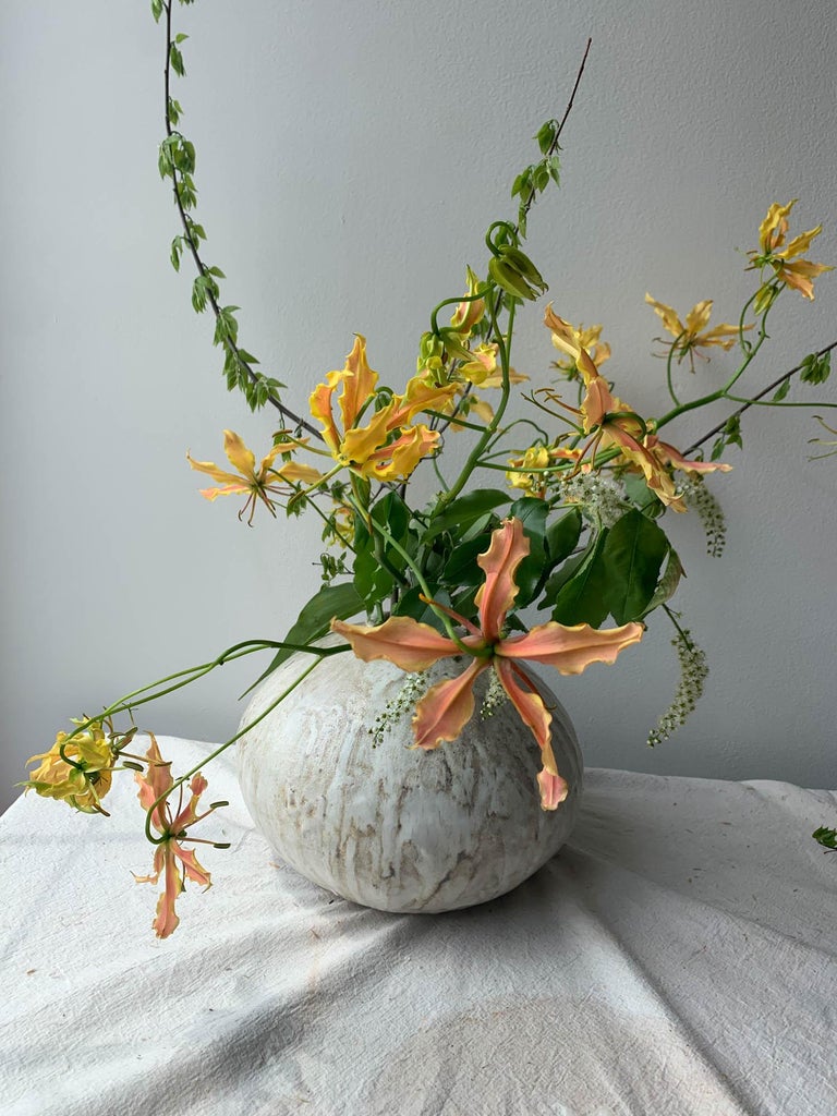 Handbuilt Organic Modern Large Ceramic Moon Vase with Lava Glaze For Sale 1